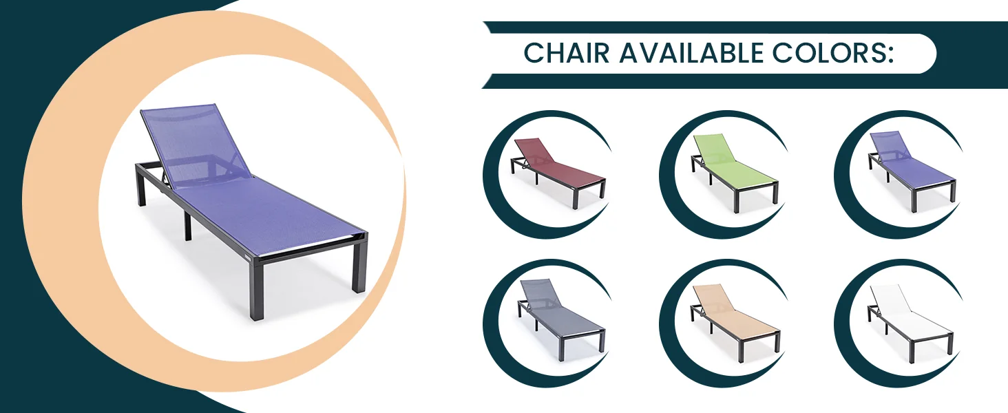 Marlin Modern Aluminum Outdoor Patio Chaise Lounge Chair Set of 2 with Square Fire Pit Side Table Perfect for Patio, Lawn, and Garden