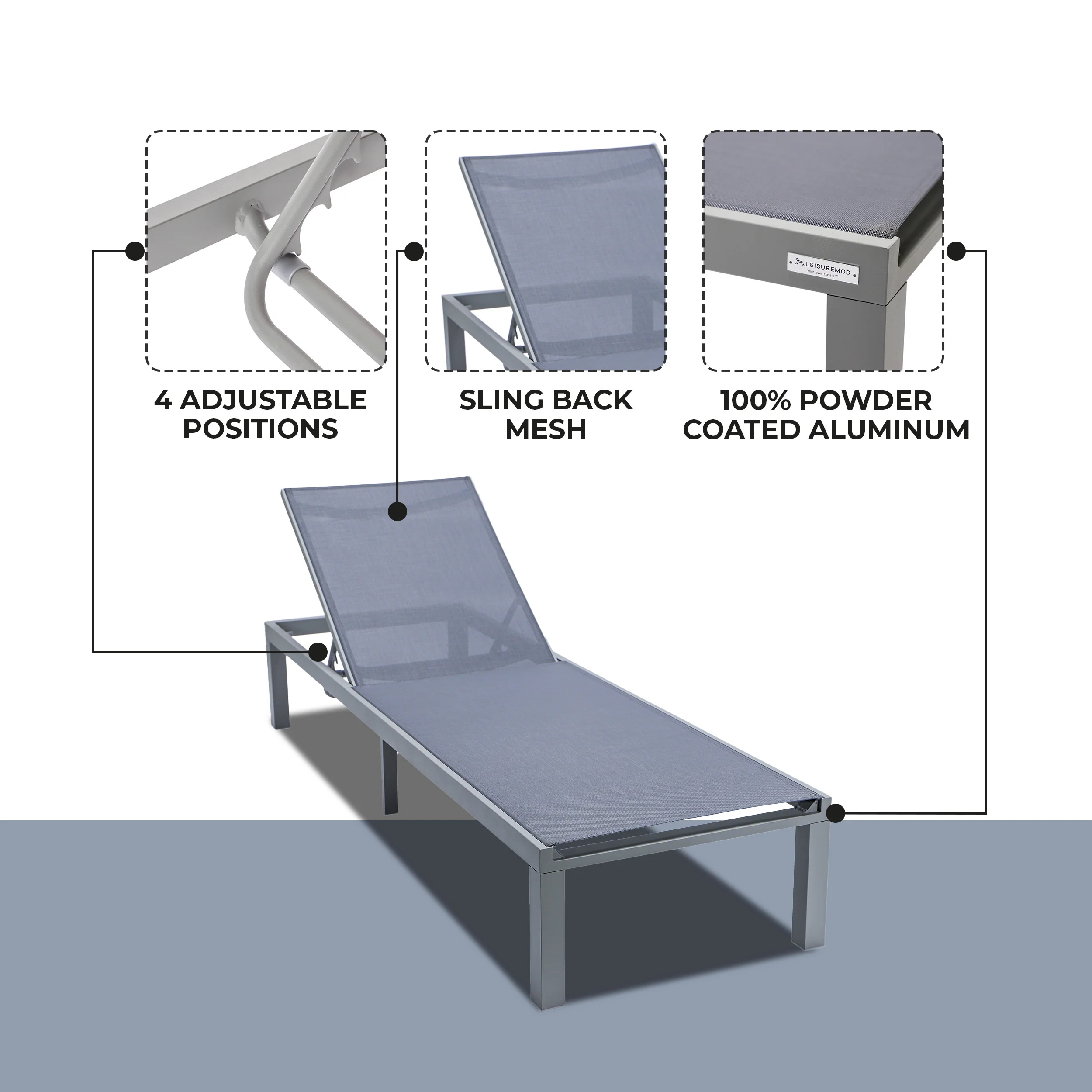Marlin Patio Chaise Lounge Chair With Grey Aluminum Frame