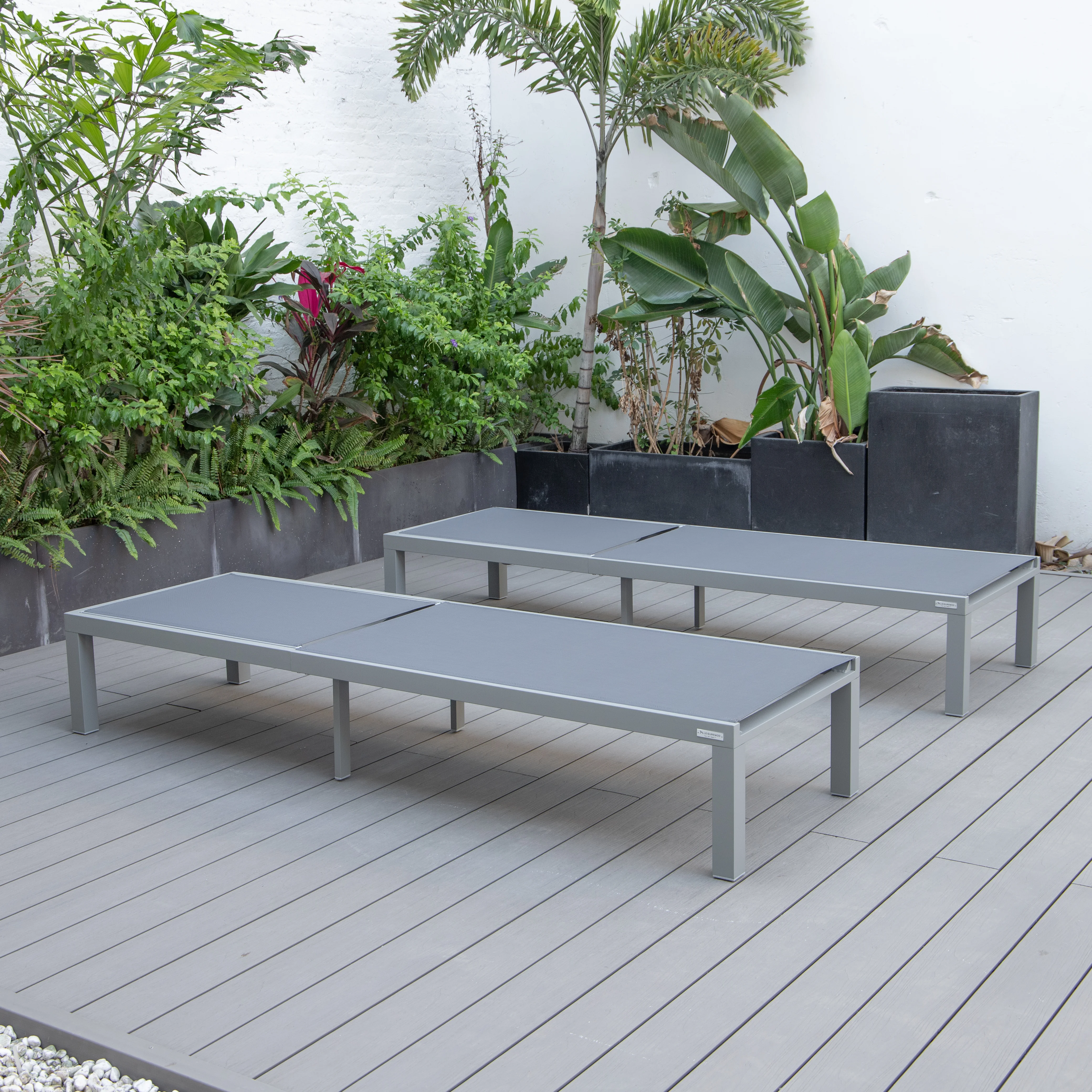 Marlin Patio Chaise Lounge Chair With Grey Aluminum Frame, Set of 2 in Dark Grey