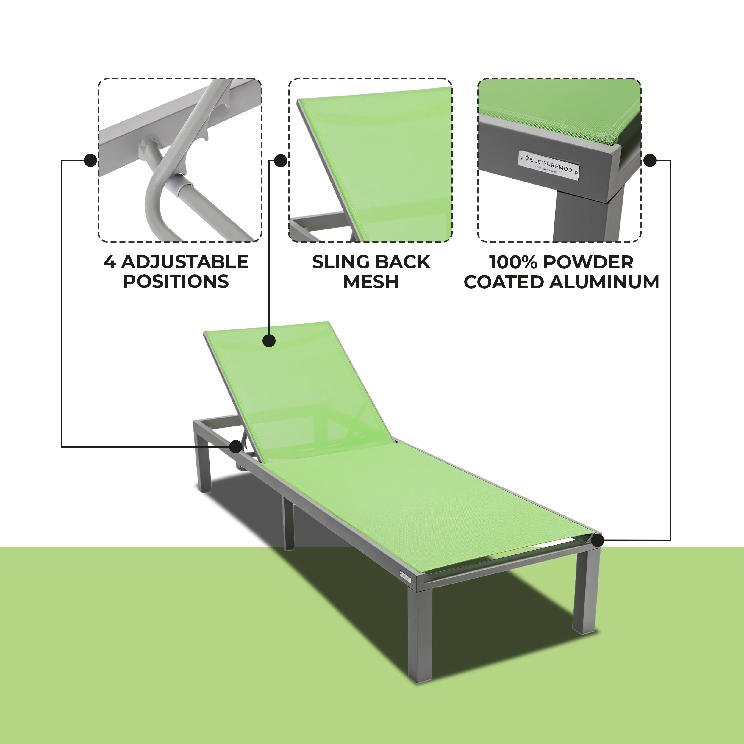 Marlin Patio Chaise Lounge Chair With Grey Aluminum Frame