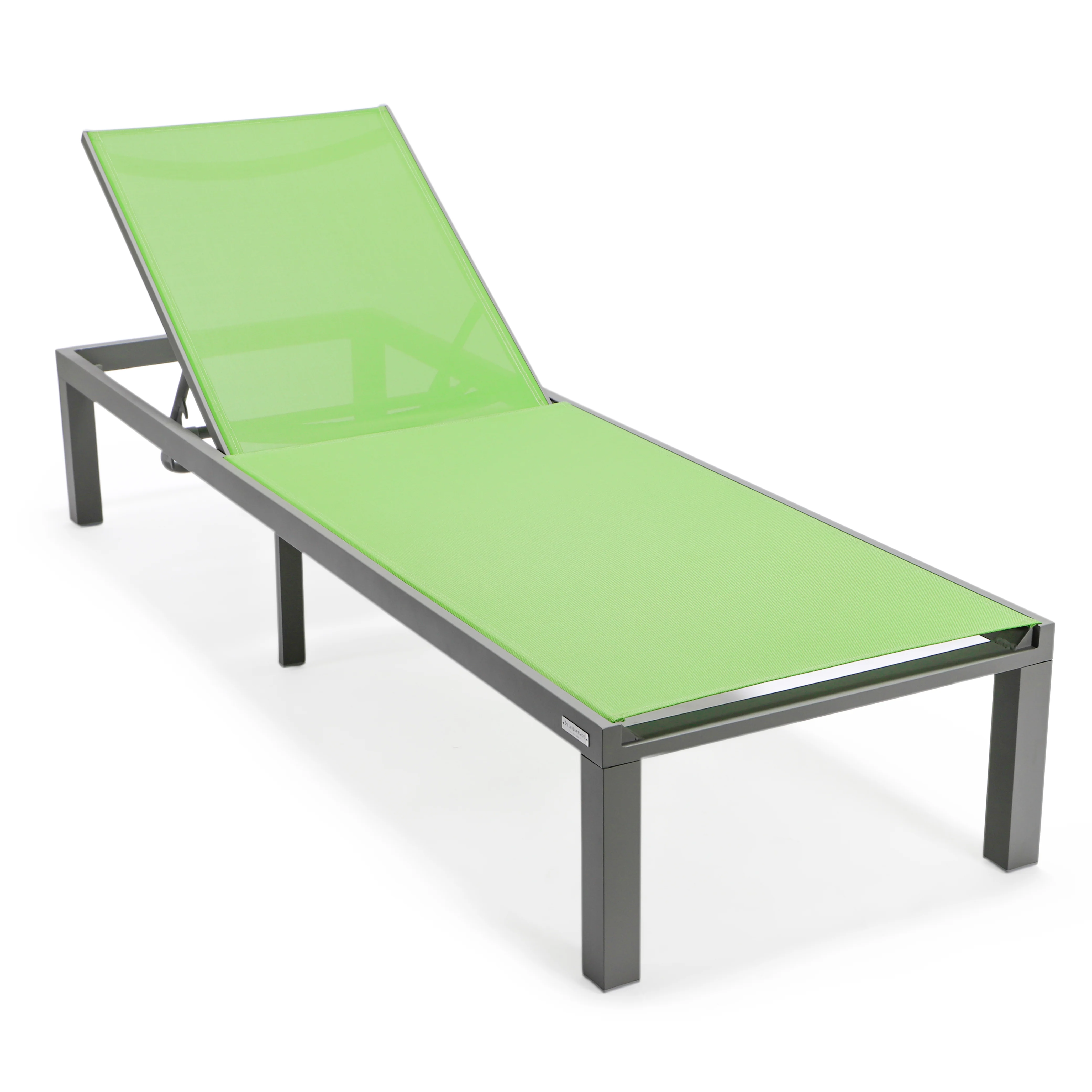 Marlin Patio Chaise Lounge Chair With Grey Aluminum Frame, Set of 2 in Green