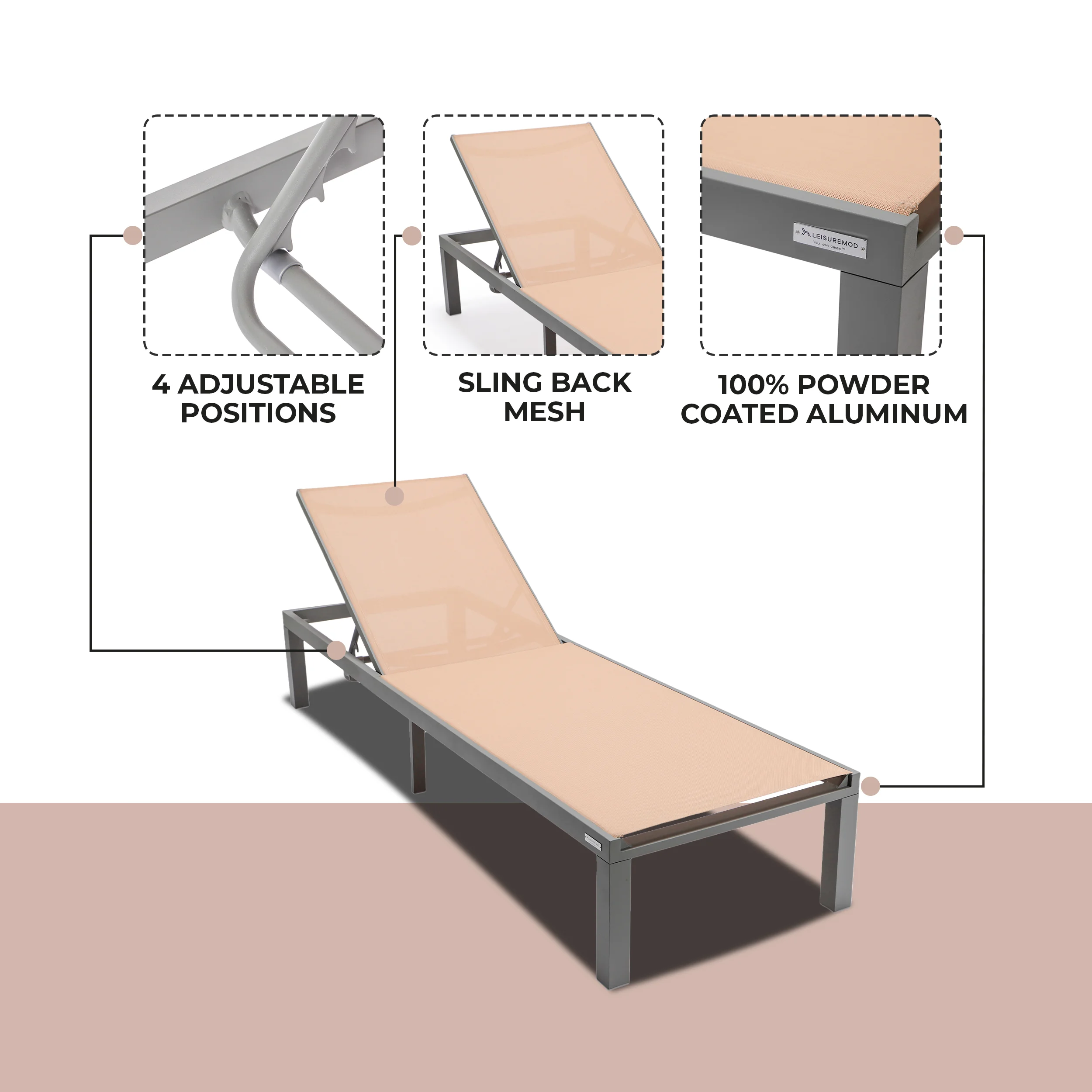 Marlin Patio Chaise Lounge Chair With Grey Aluminum Frame