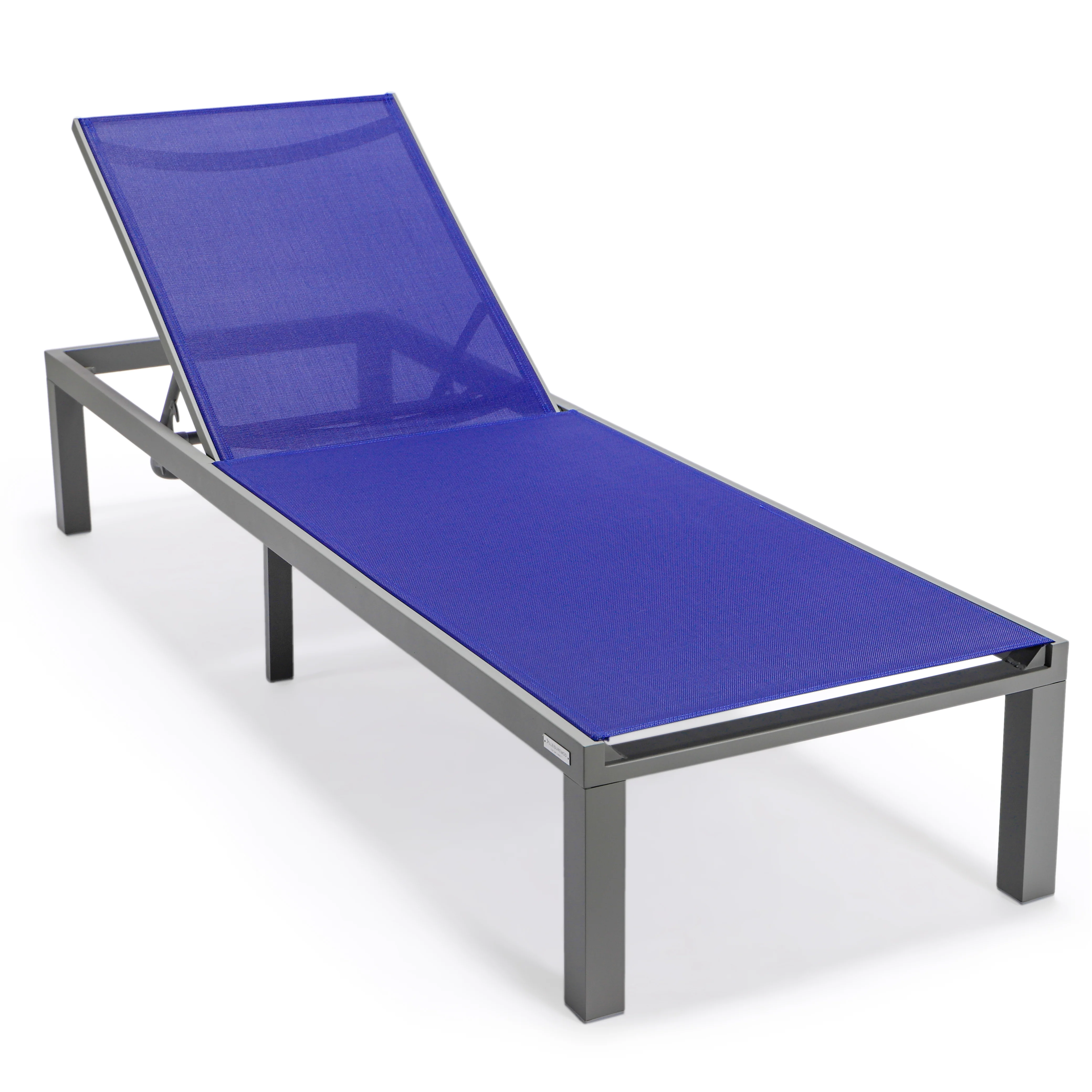 Marlin Patio Chaise Lounge Chair With Grey Aluminum Frame, Set of 2 in Navy Blue