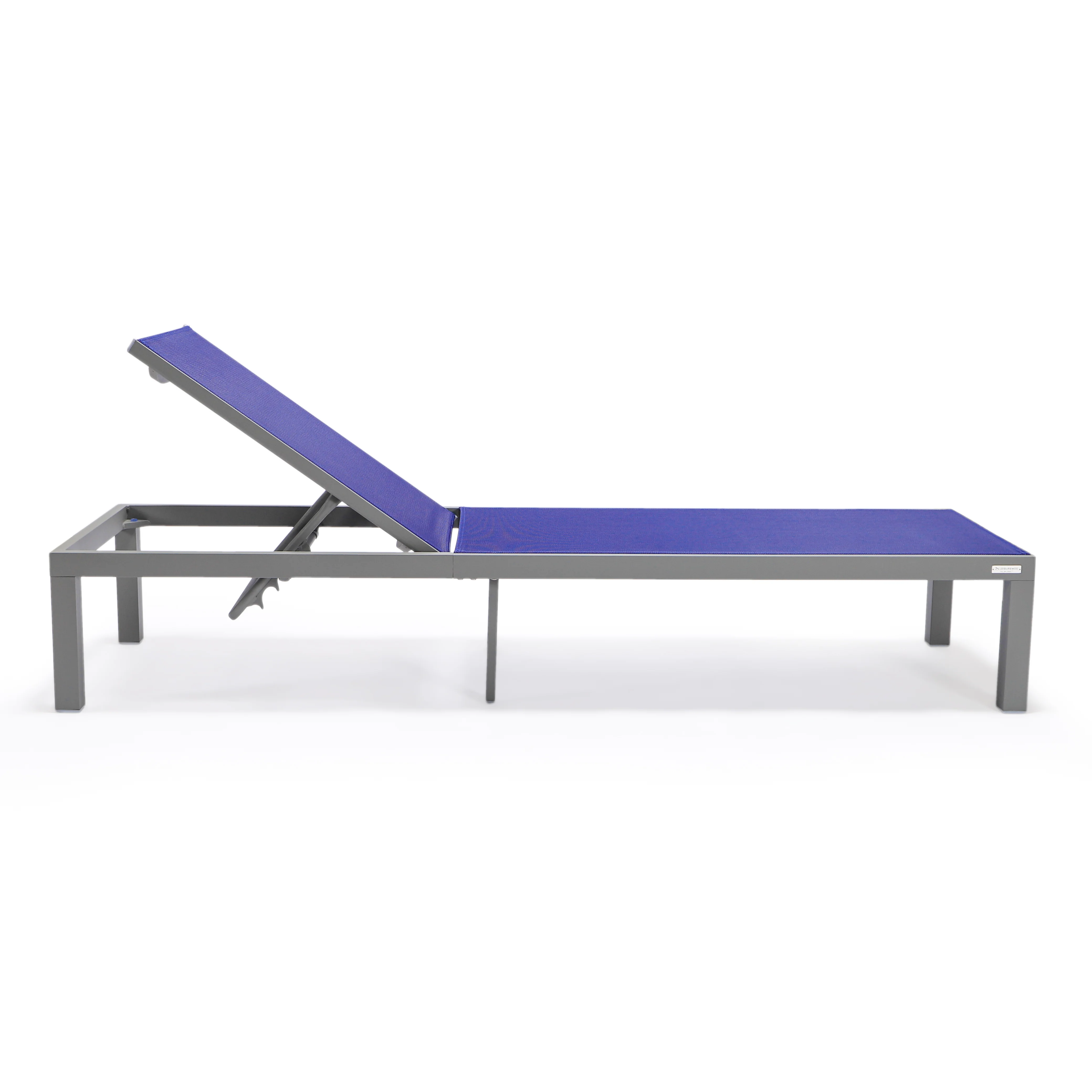 Marlin Patio Chaise Lounge Chair With Grey Aluminum Frame, Set of 2 in Navy Blue