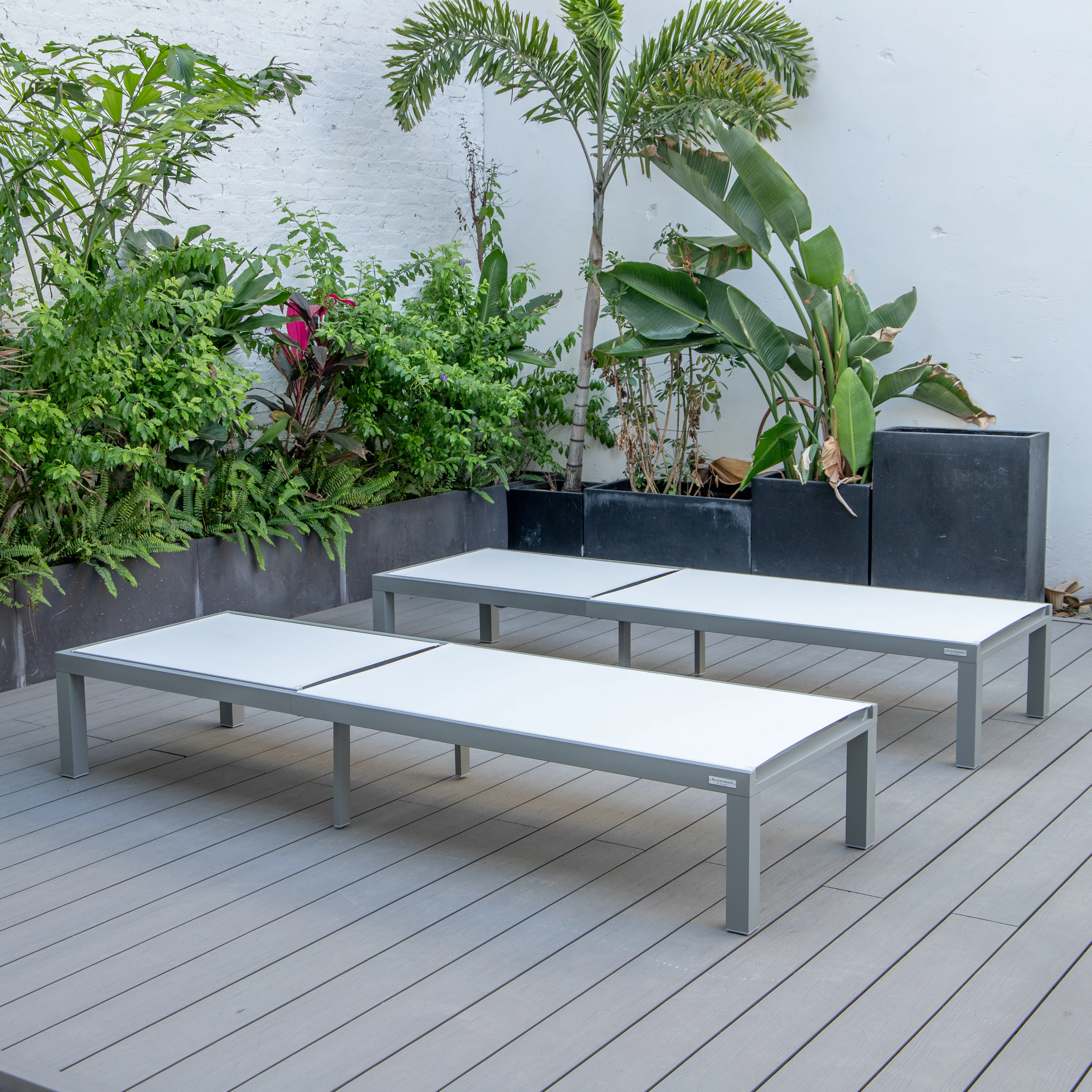 Marlin Patio Chaise Lounge Chair With Grey Aluminum Frame, Set of 2 in White