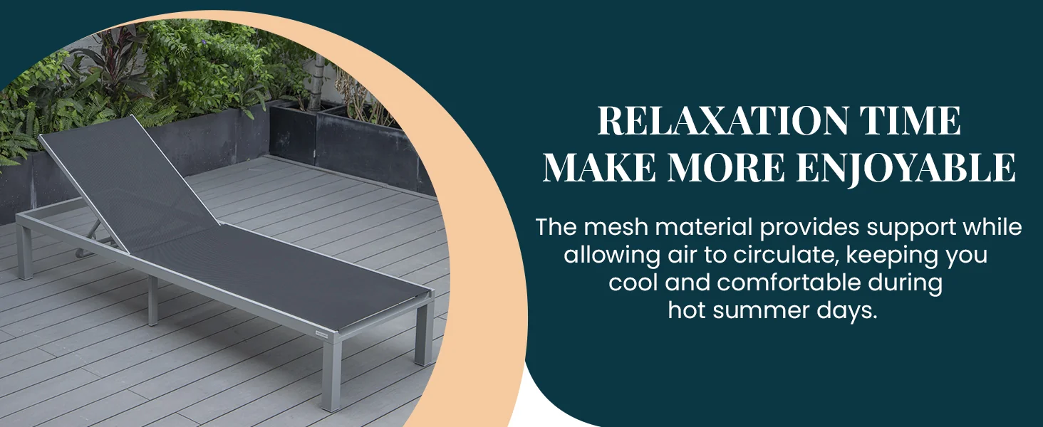 Marlin Modern Aluminum Outdoor Patio Chaise Lounge Chair Set of 2 with Square Fire Pit Side Table Perfect for Patio, Lawn, and Garden