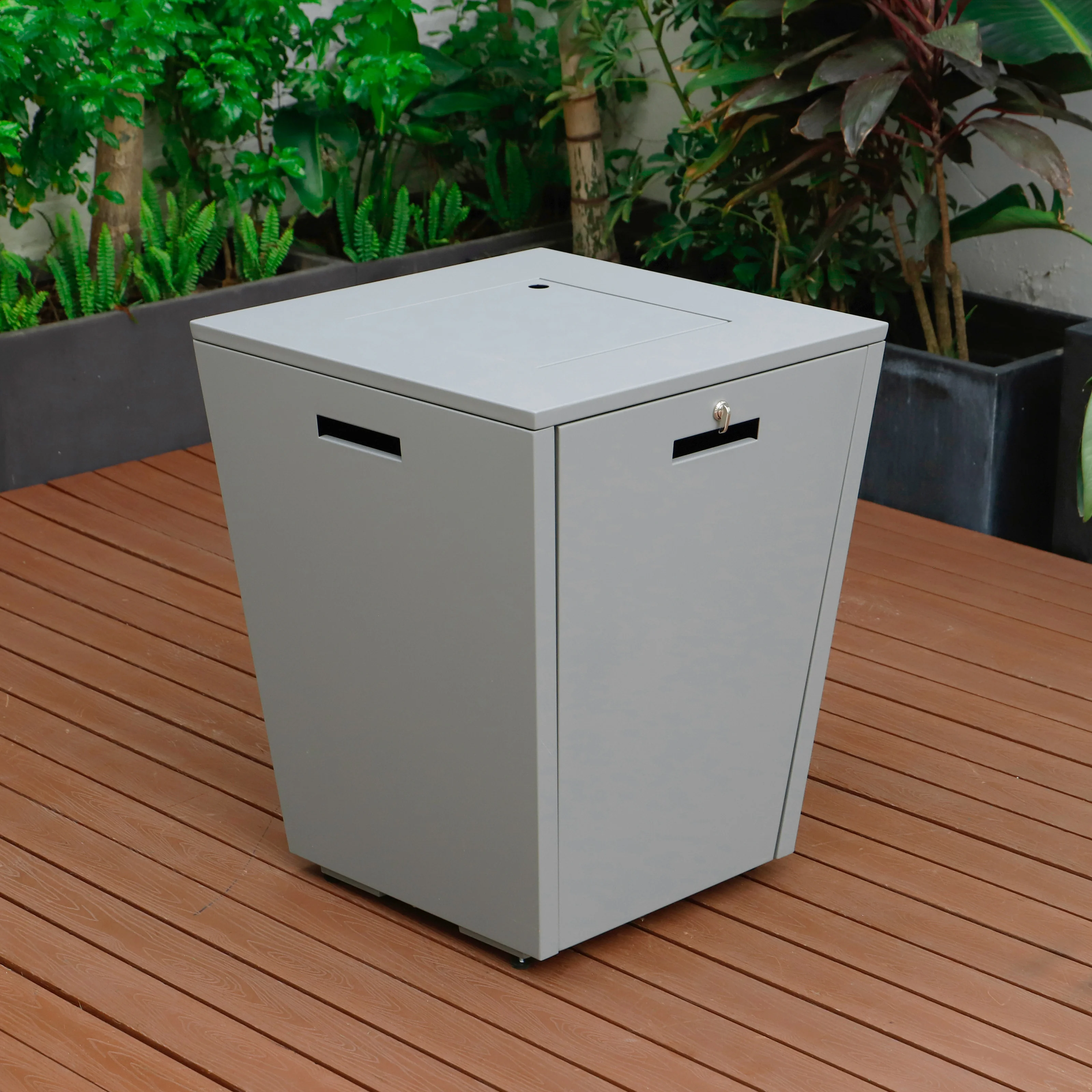 Marlin Modern Grey Aluminum Outdoor Patio Chaise Lounge Chair with Square Fire Pit Side Table Perfect for Patio, Lawn, and Garden