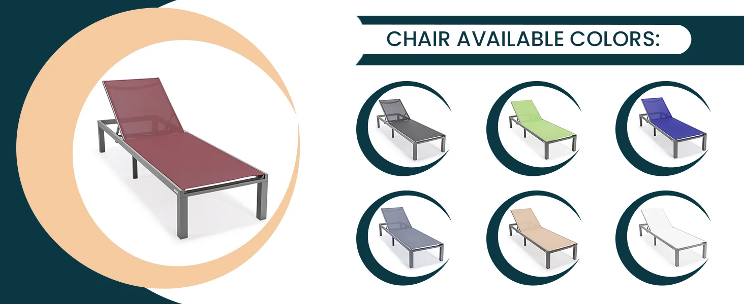 Marlin Modern Aluminum Outdoor Patio Chaise Lounge Chair Set of 2 with Square Fire Pit Side Table Perfect for Patio, Lawn, and Garden