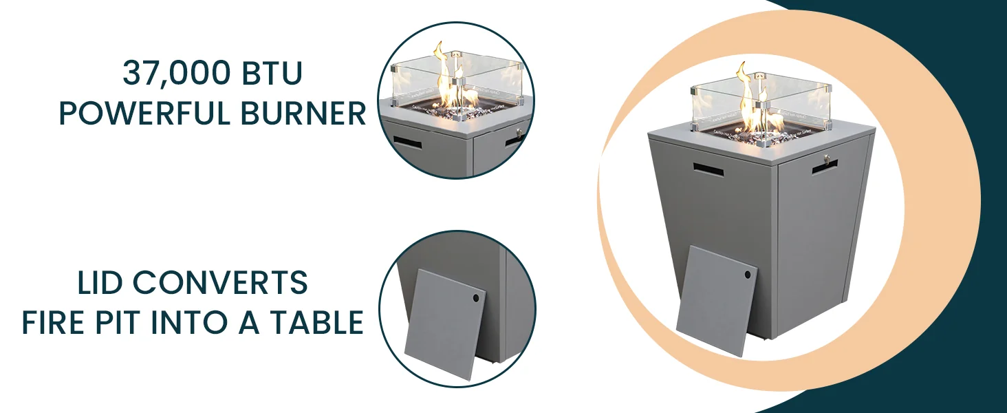 Marlin Modern Aluminum Outdoor Patio Chaise Lounge Chair Set of 2 with Square Fire Pit Side Table Perfect for Patio, Lawn, and Garden