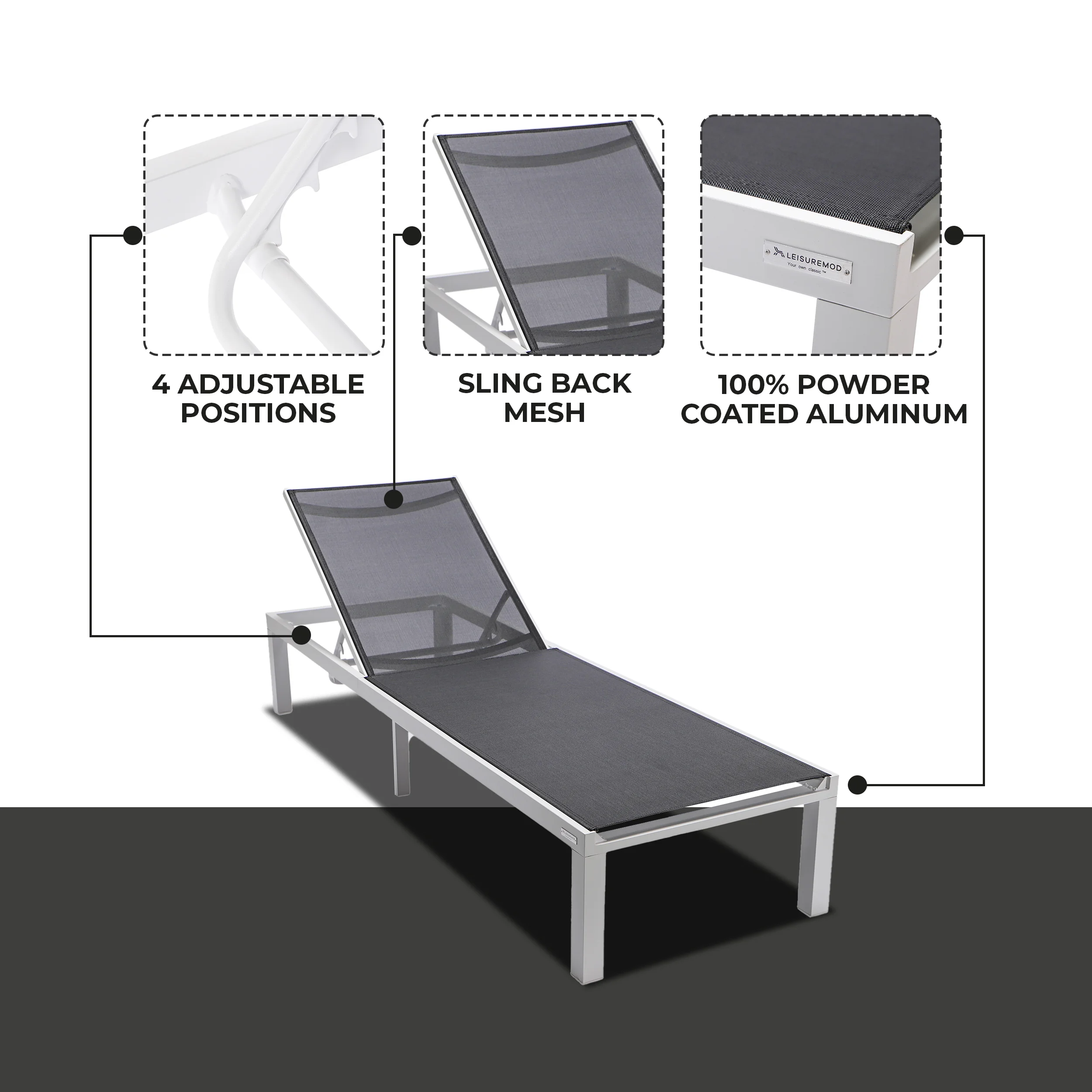 Marlin Patio Chaise Lounge Chair With White Aluminum Frame