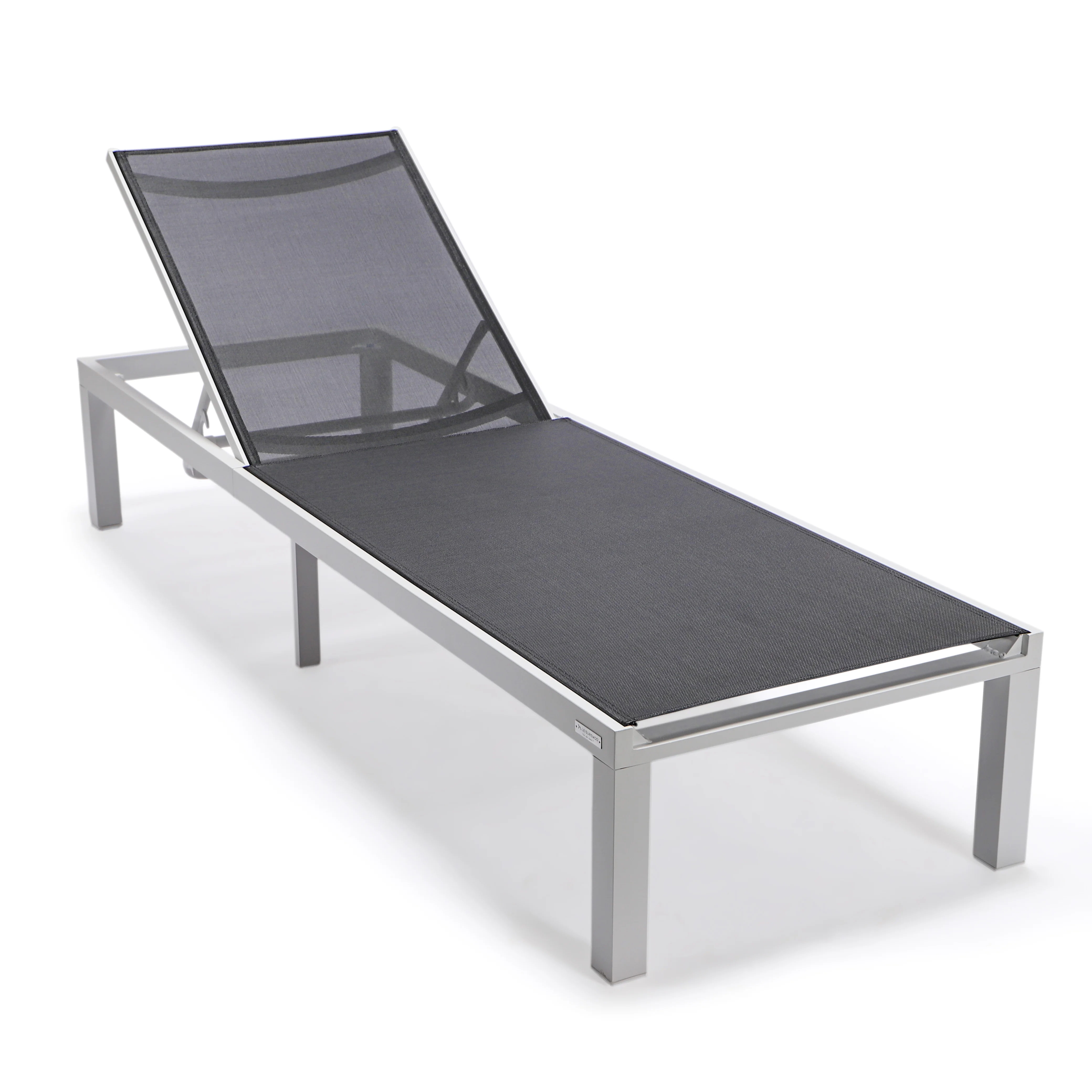 Marlin Patio Chaise Lounge Chair With White Aluminum Frame, Set of 2 in Black