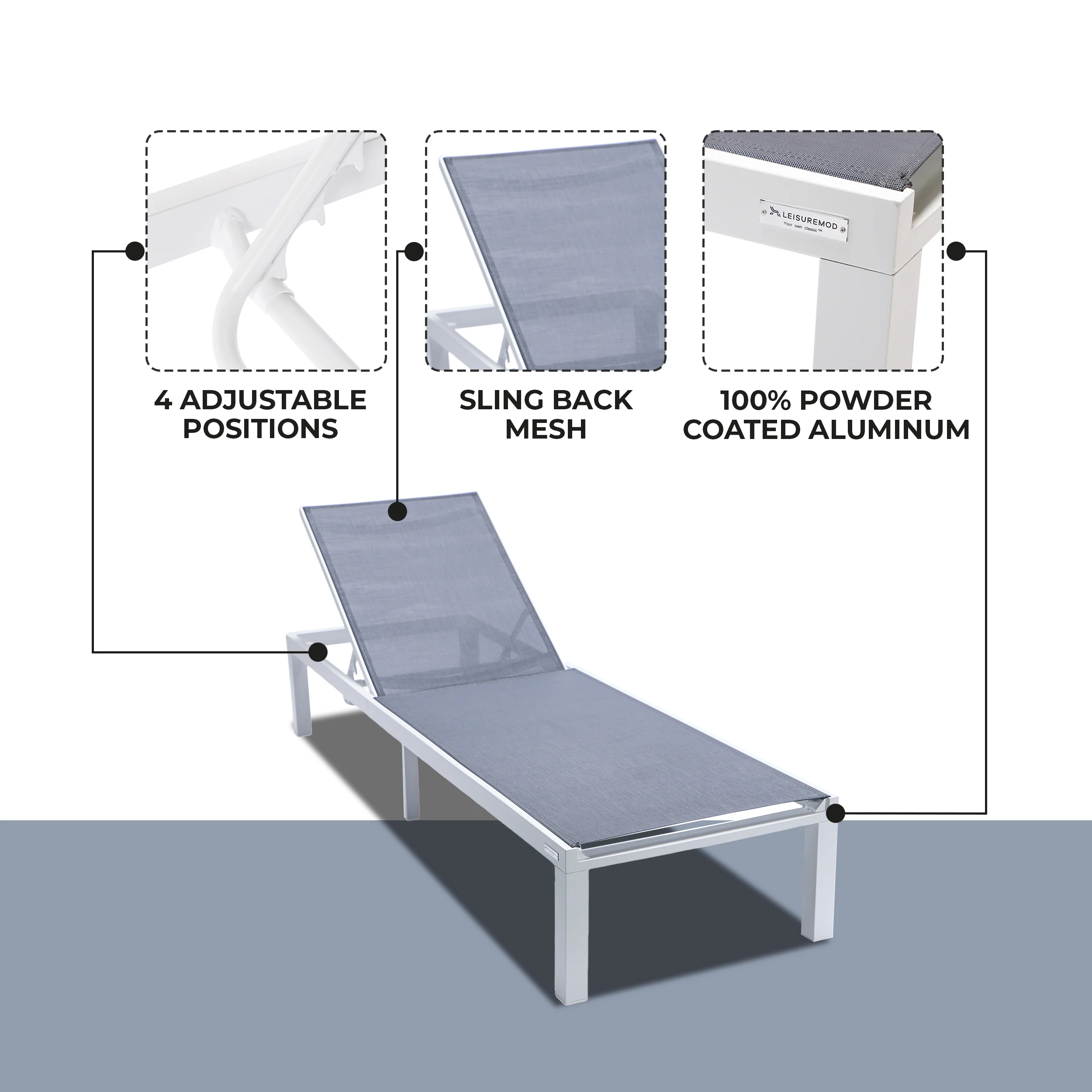 Marlin Patio Chaise Lounge Chair With White Aluminum Frame