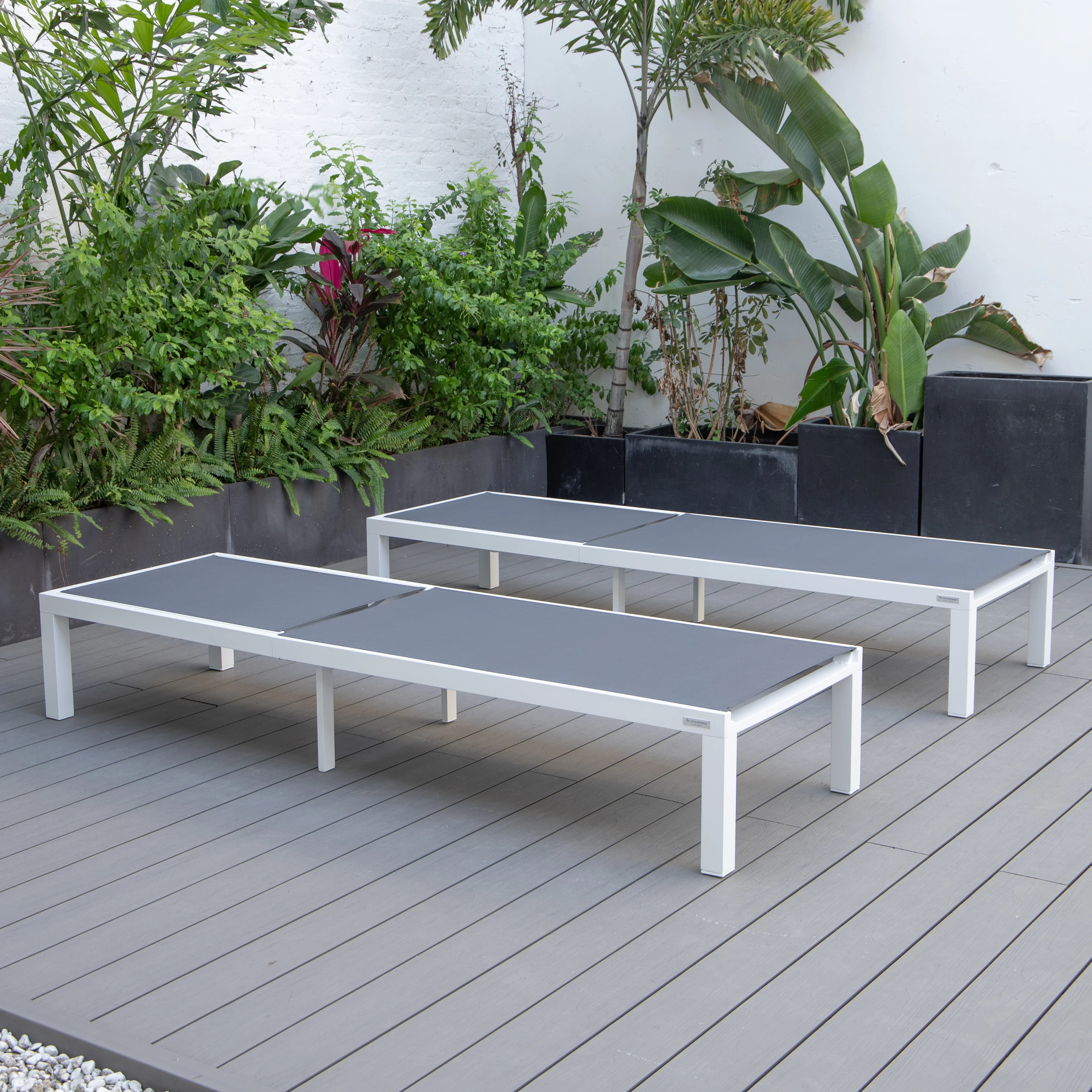 Marlin Patio Chaise Lounge Chair With White Aluminum Frame, Set of 2 in Dark Grey