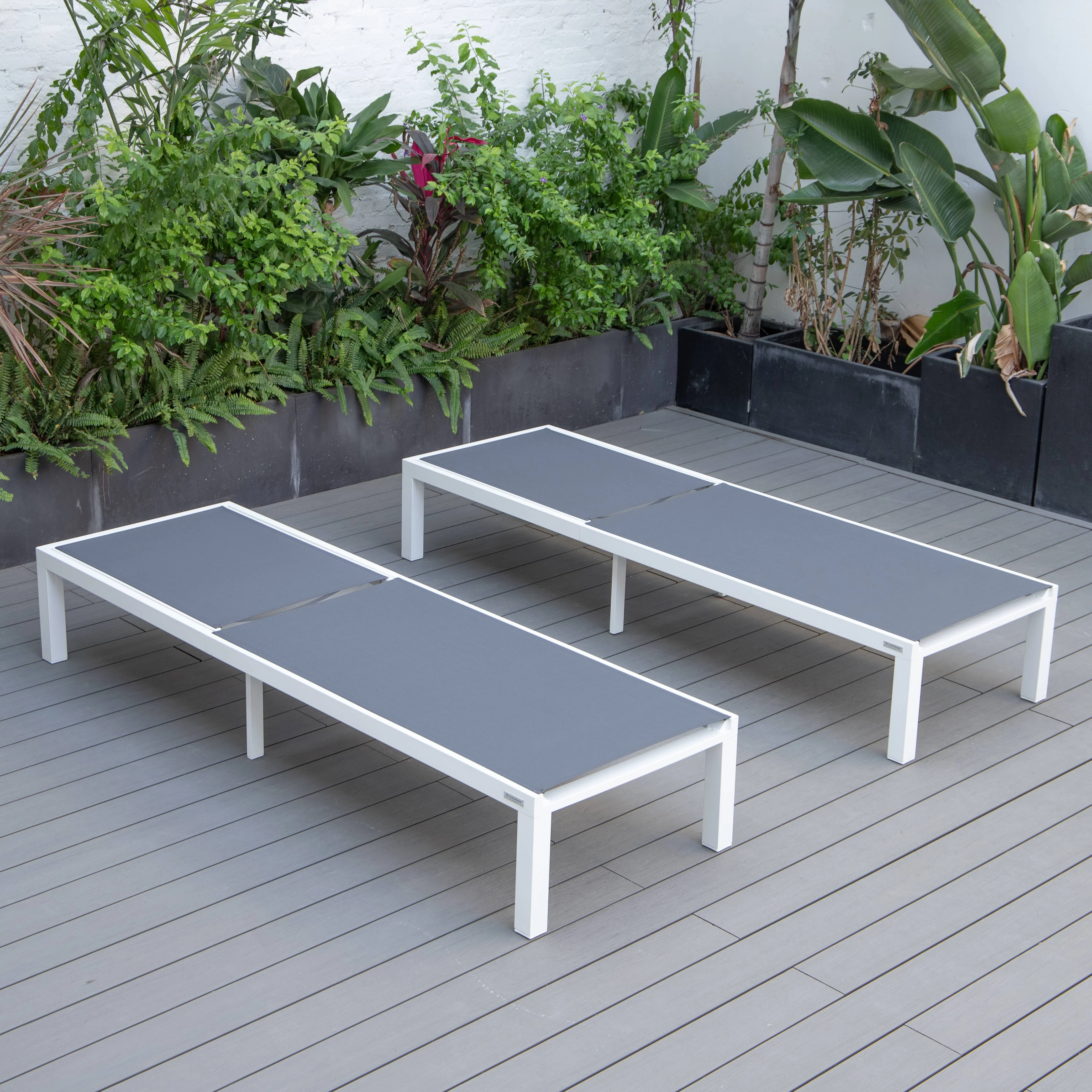 Marlin Patio Chaise Lounge Chair With White Aluminum Frame, Set of 2 in Dark Grey