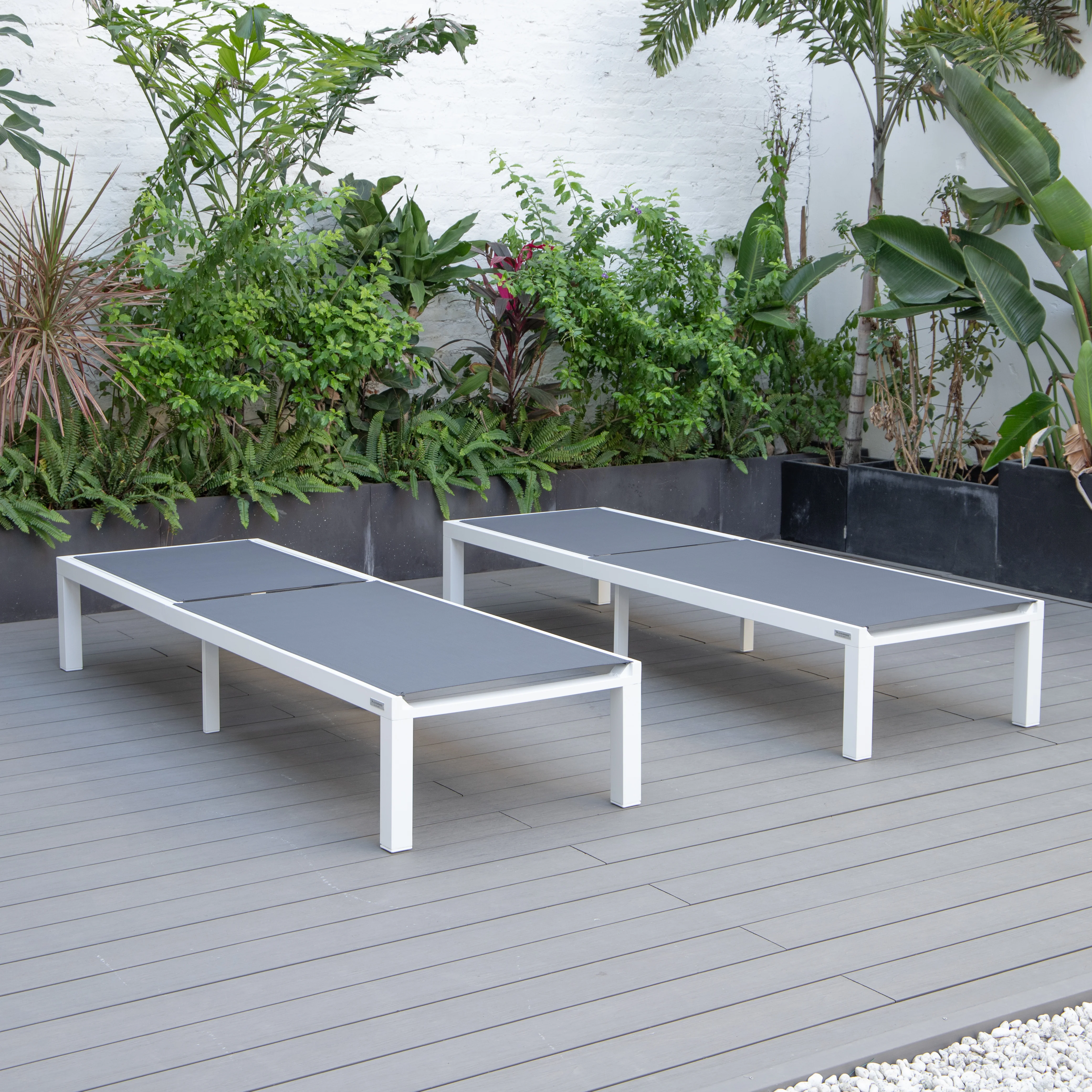 Marlin Patio Chaise Lounge Chair With White Aluminum Frame, Set of 2 in Dark Grey