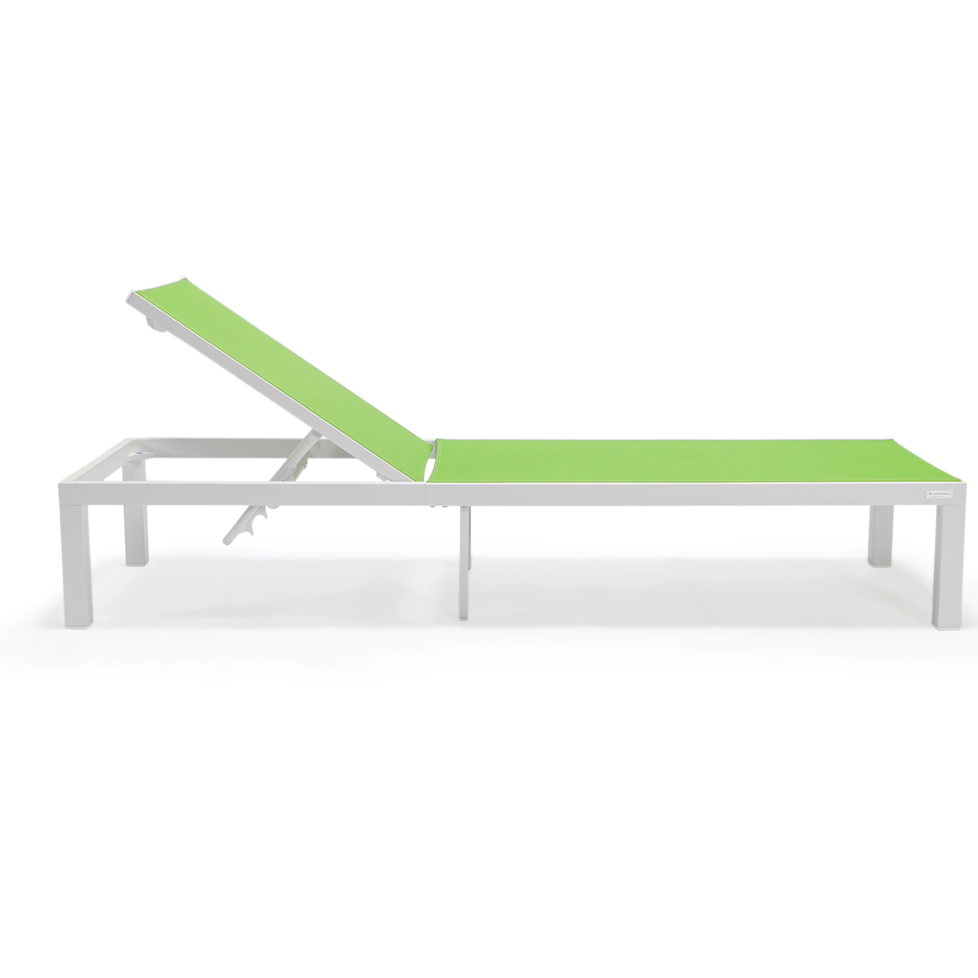 Marlin Patio Chaise Lounge Chair With White Aluminum Frame, Set of 2 in Green