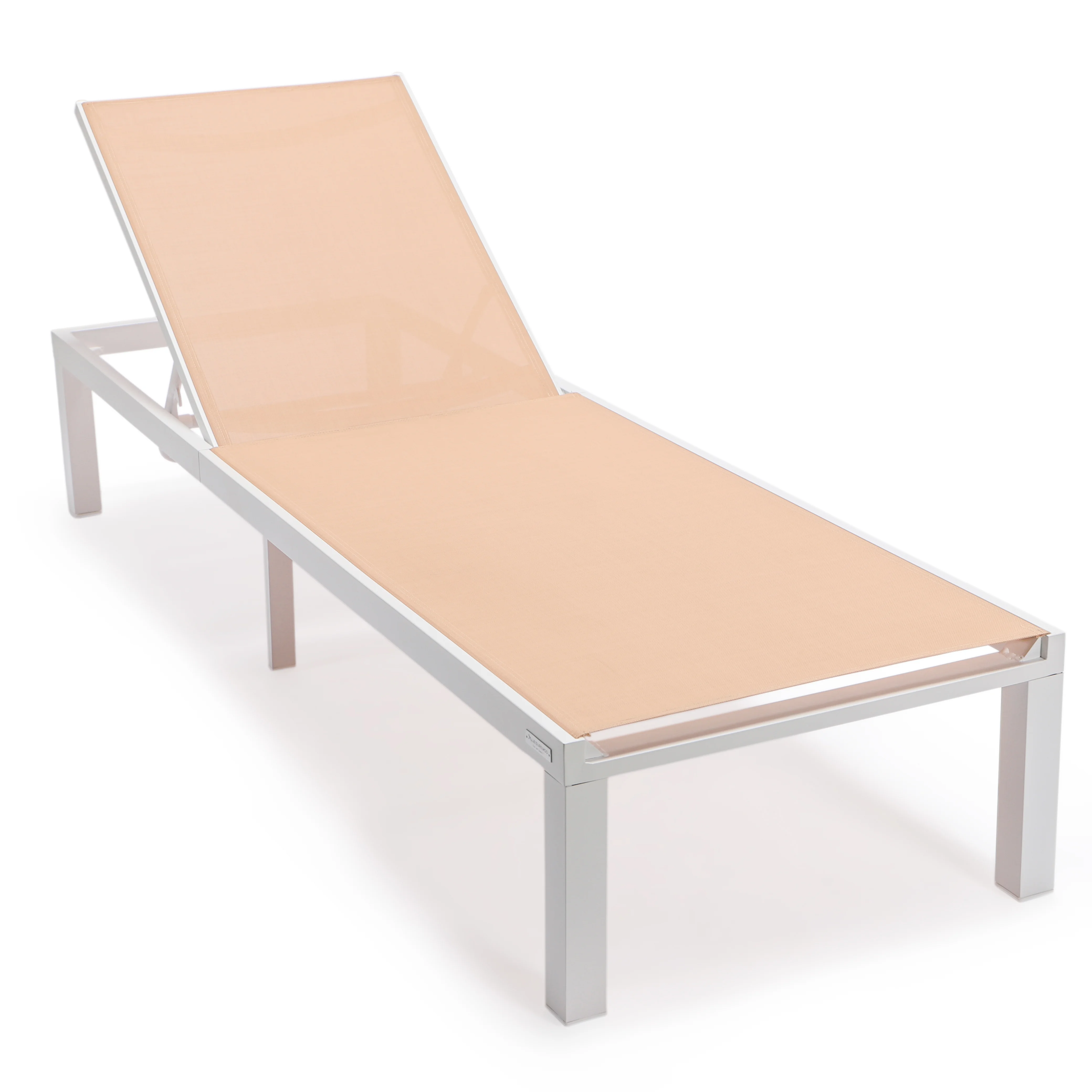 Marlin Patio Chaise Lounge Chair With White Aluminum Frame, Set of 2 in Light Brown