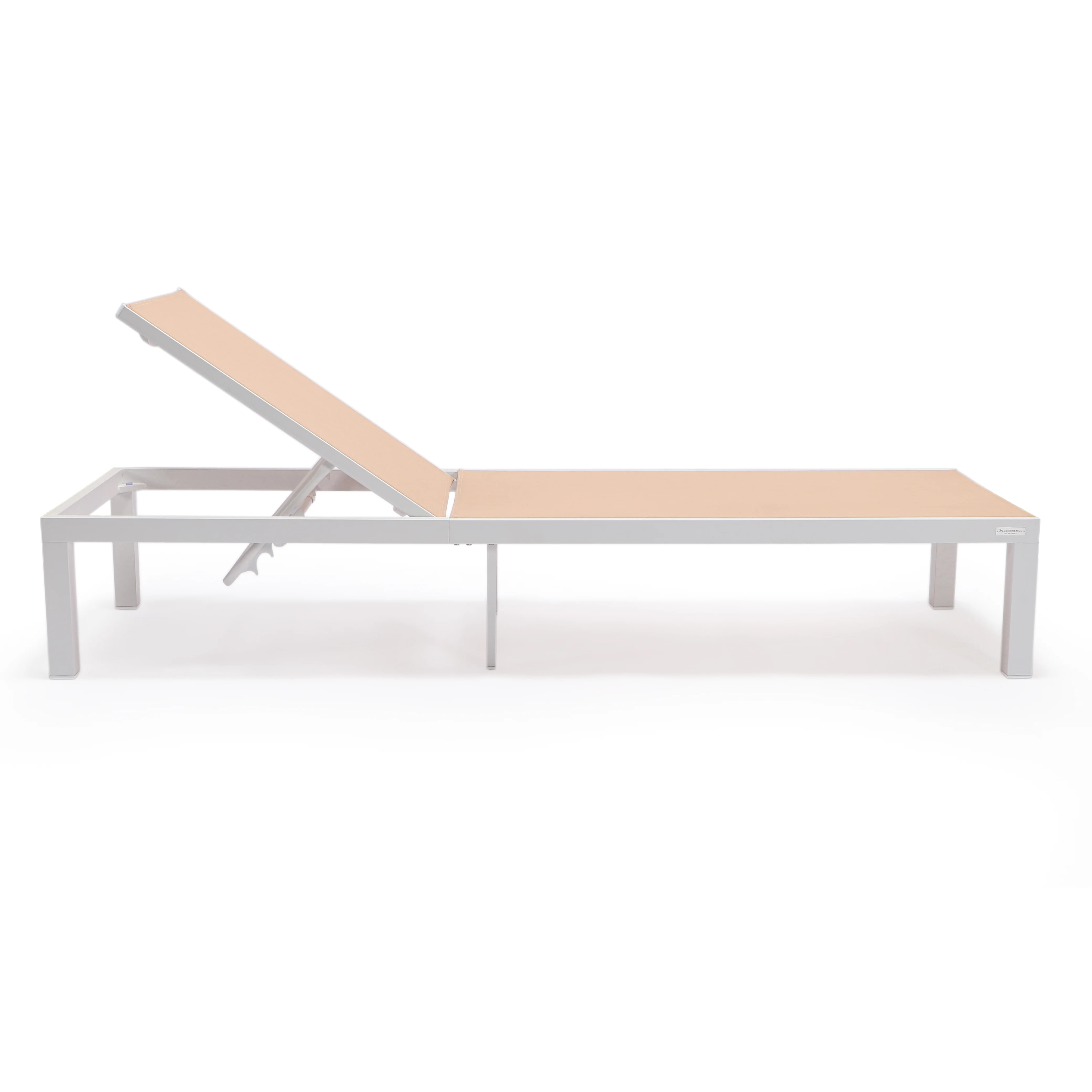 Marlin Patio Chaise Lounge Chair With White Aluminum Frame, Set of 2 in Light Brown