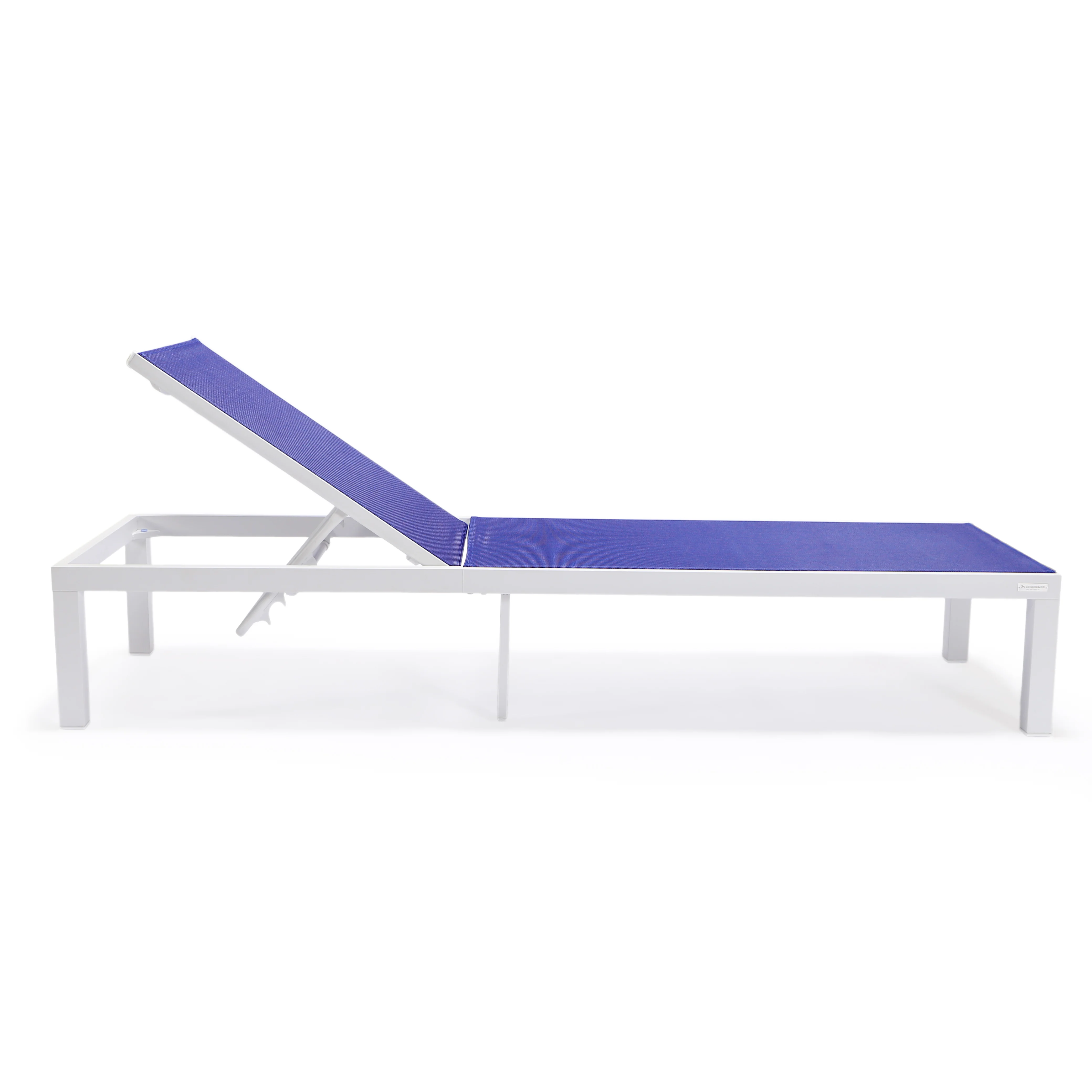 Marlin Patio Chaise Lounge Chair With White Aluminum Frame, Set of 2 in Navy Blue