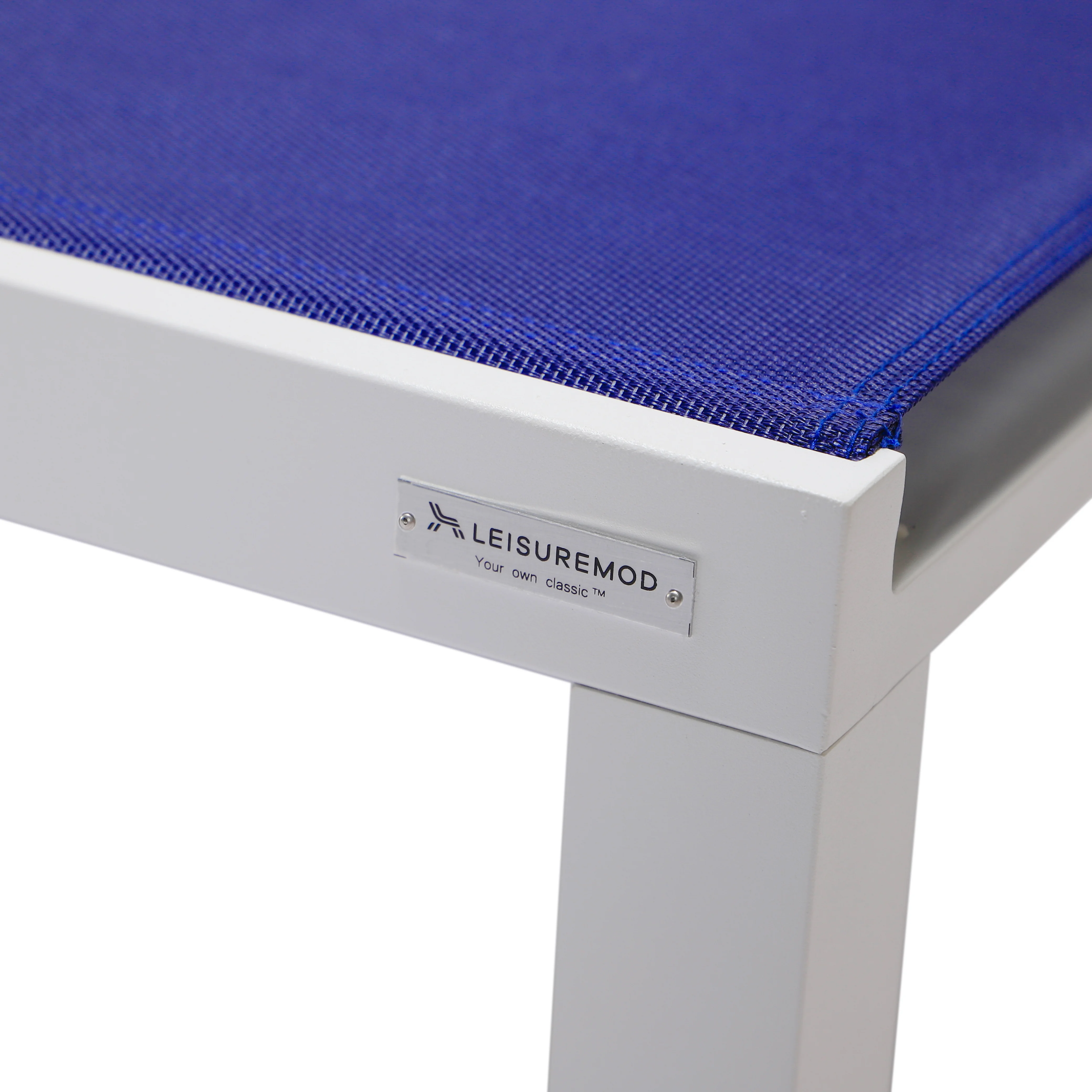 Marlin Patio Chaise Lounge Chair With White Aluminum Frame, Set of 2 in Navy Blue