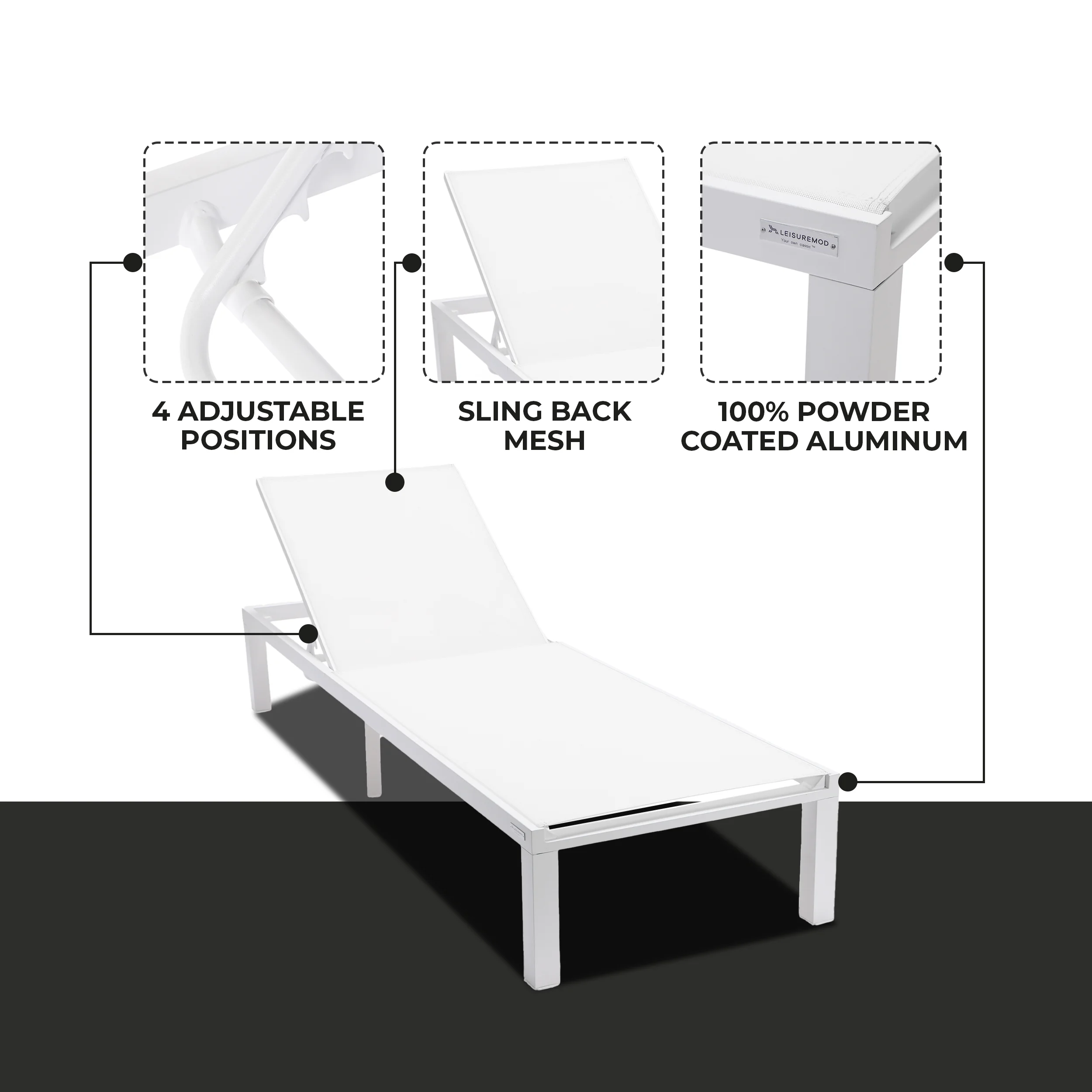 Marlin Patio Chaise Lounge Chair With White Aluminum Frame