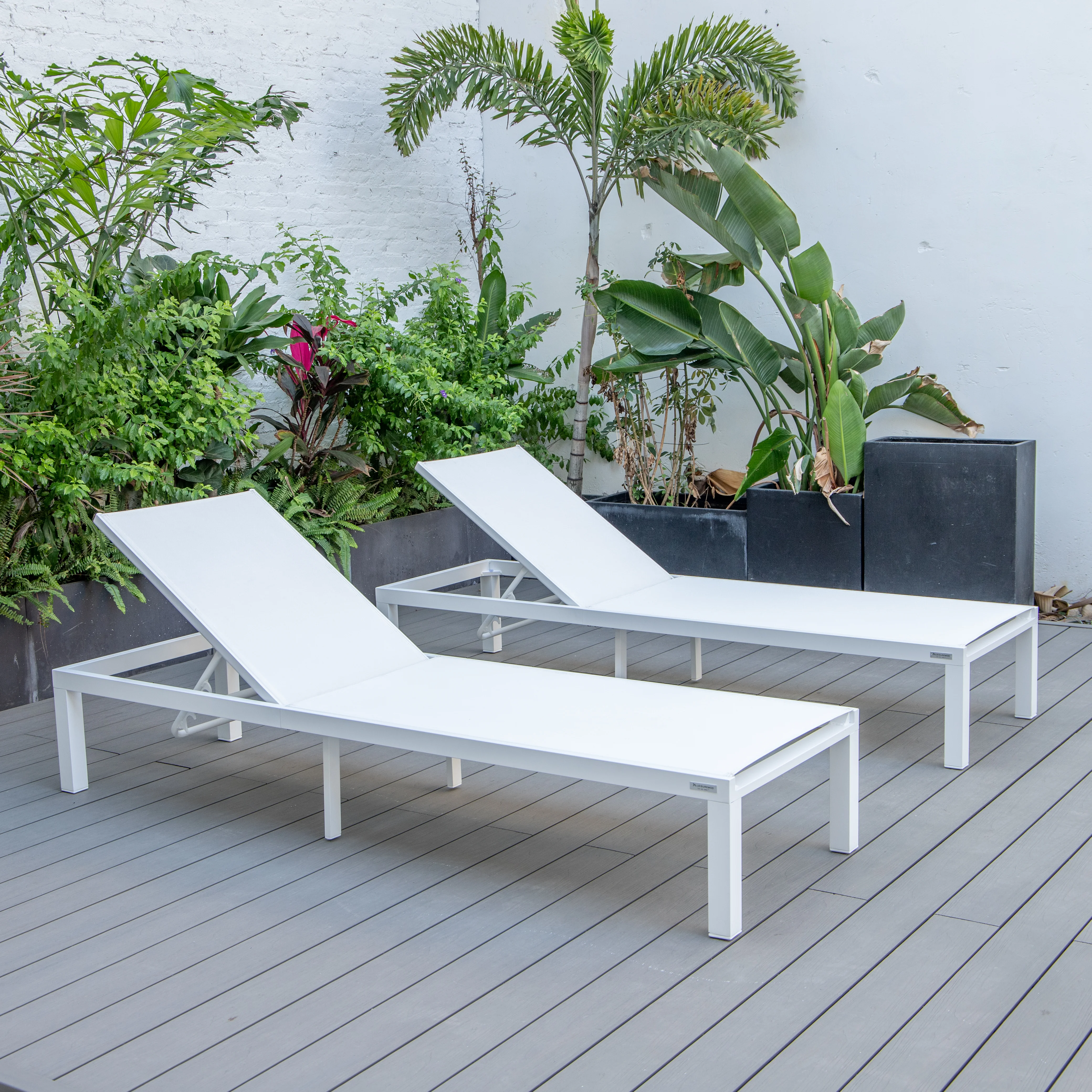 Marlin Patio Chaise Lounge Chair With White Aluminum Frame, Set of 2 in White