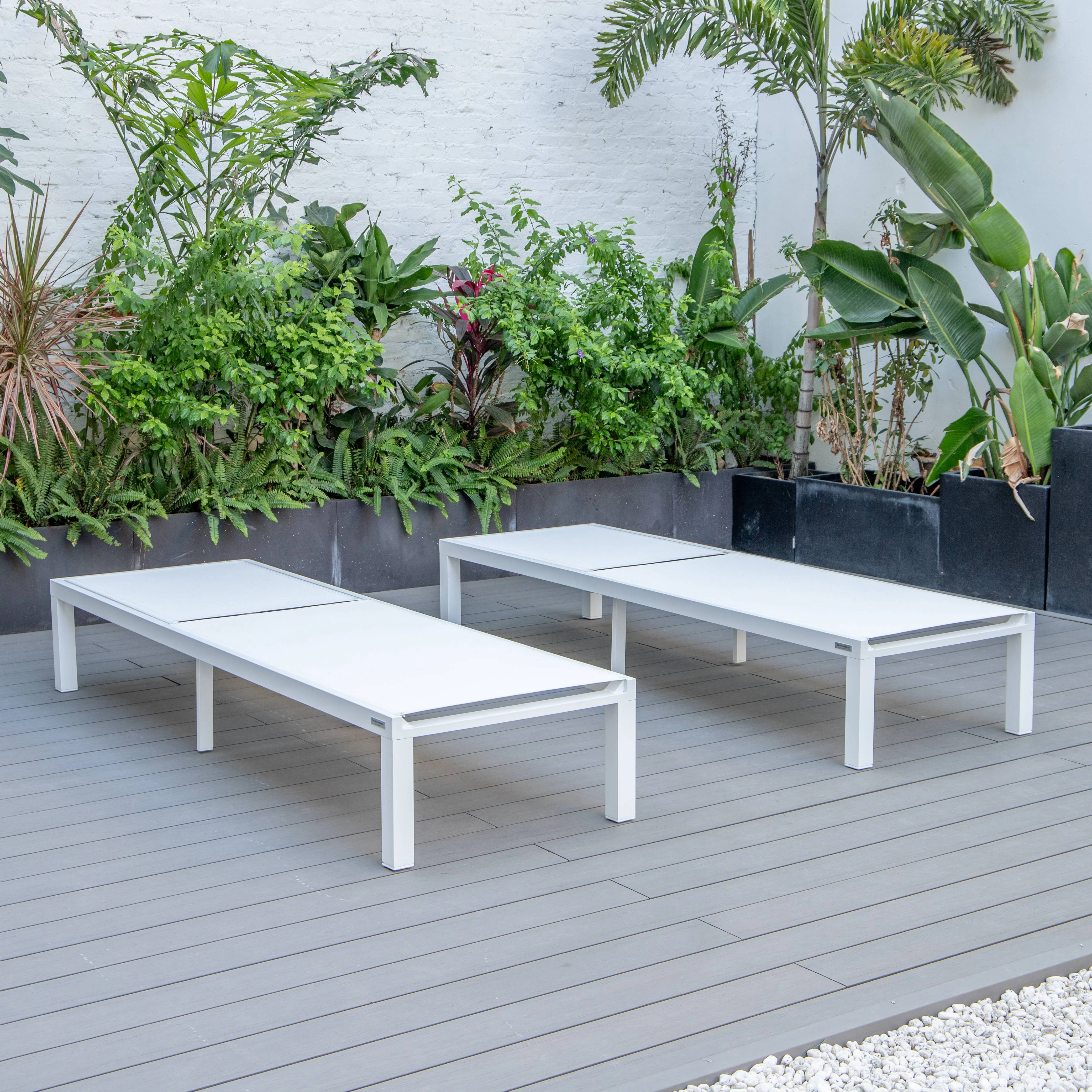 Marlin Patio Chaise Lounge Chair With White Aluminum Frame, Set of 2 in White