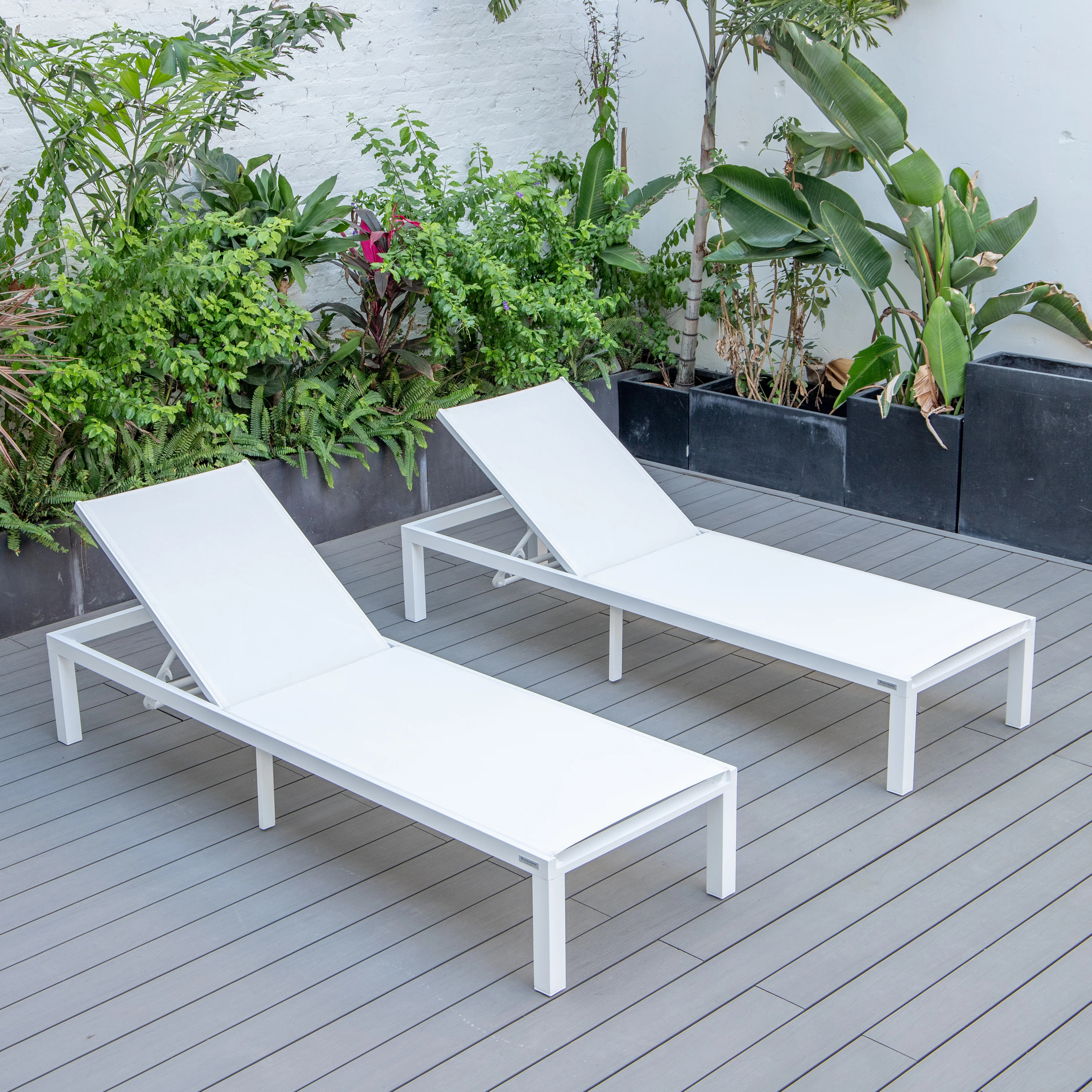Marlin Patio Chaise Lounge Chair With White Aluminum Frame, Set of 2 in White