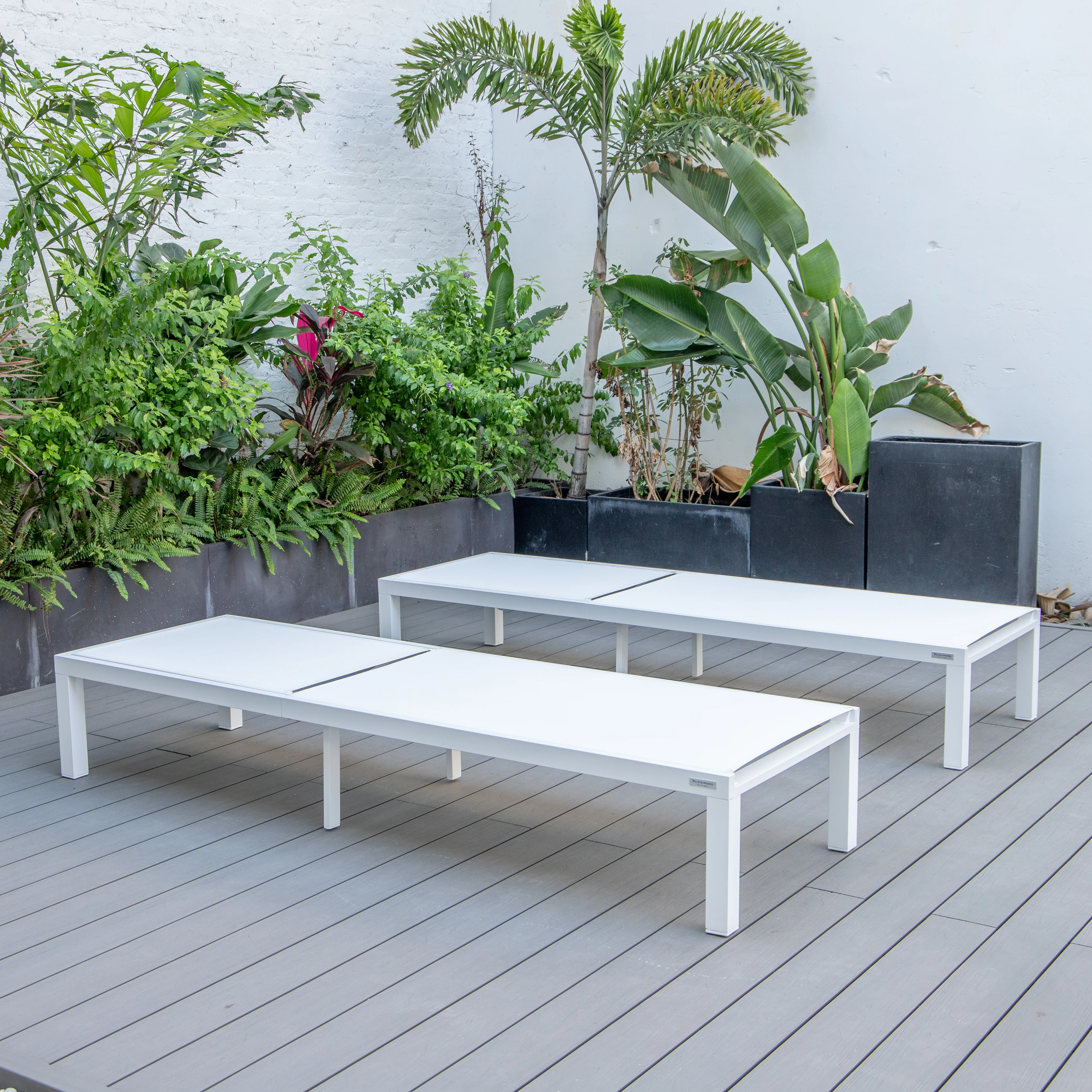 Marlin Patio Chaise Lounge Chair With White Aluminum Frame, Set of 2 in White