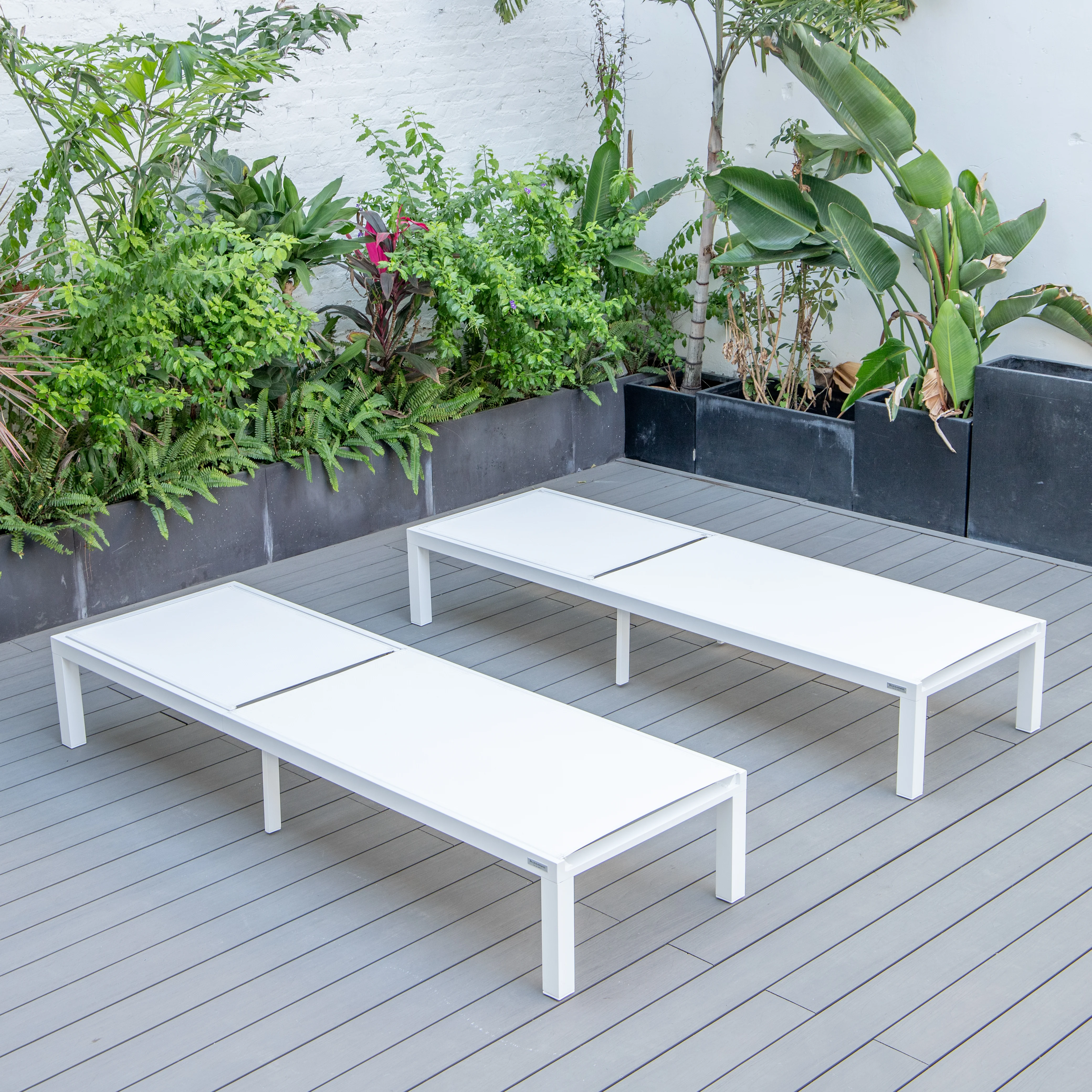 Marlin Patio Chaise Lounge Chair With White Aluminum Frame, Set of 2 in White