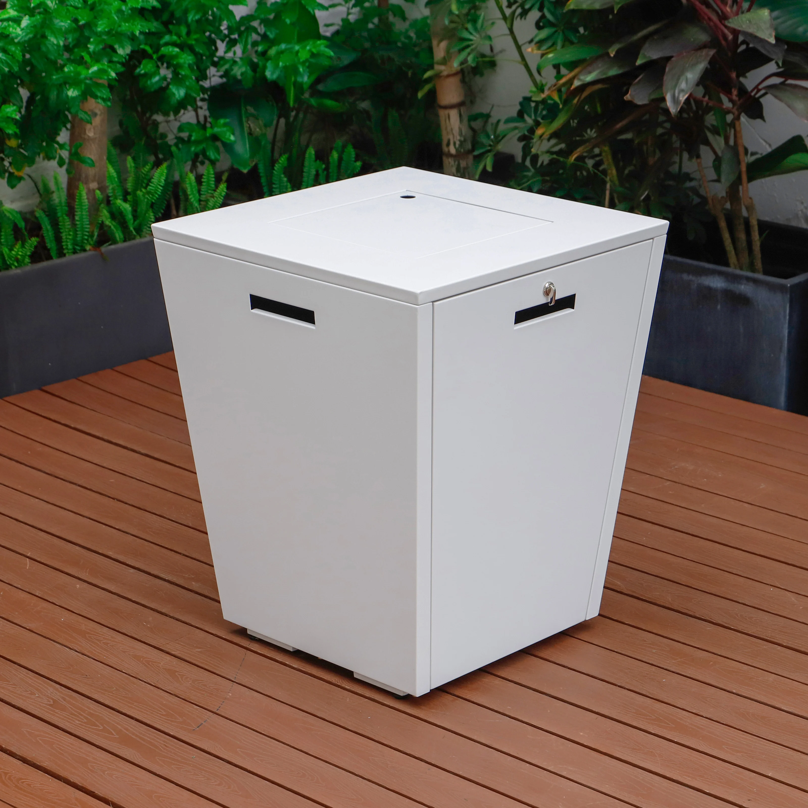 Marlin Modern White Aluminum Outdoor Patio Chaise Lounge Chair with Square Fire Pit Side Table Perfect for Patio, Lawn, and Garden