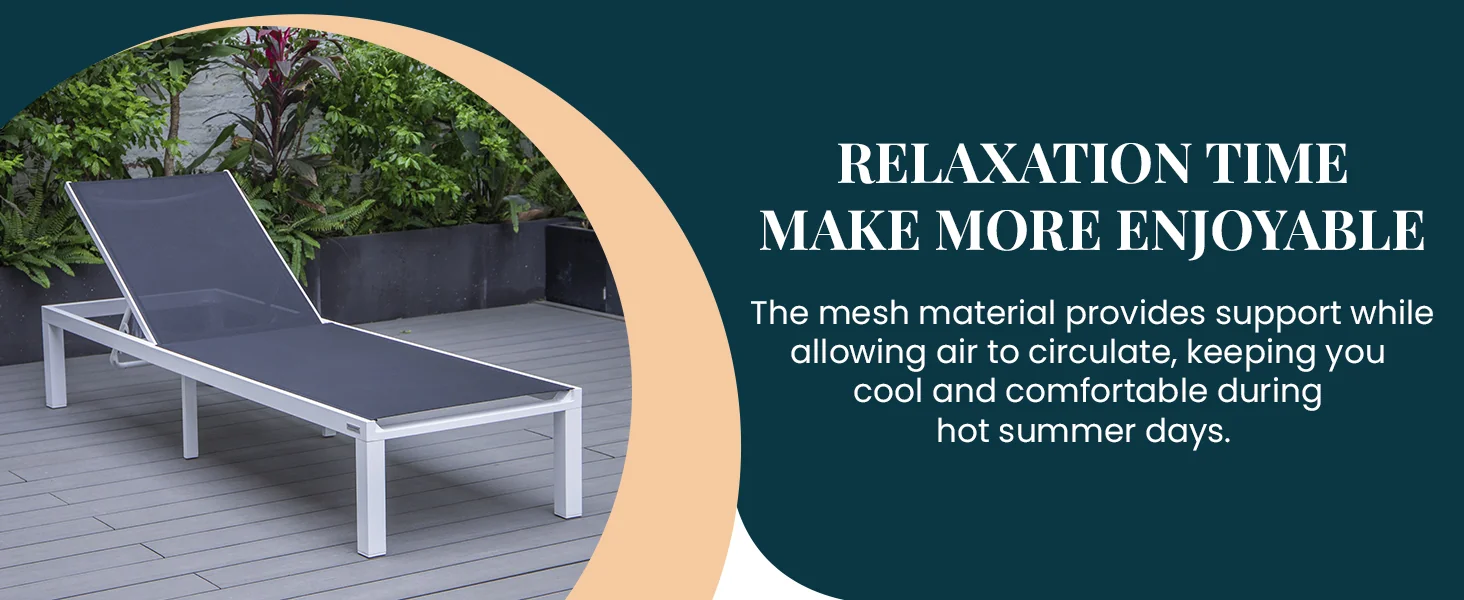 Marlin Modern Aluminum Outdoor Patio Chaise Lounge Chair Set of 2 with Square Fire Pit Side Table Perfect for Patio, Lawn, and Garden