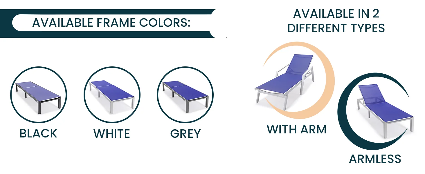 Marlin Modern Aluminum Outdoor Patio Chaise Lounge Chair Set of 2 with Square Fire Pit Side Table Perfect for Patio, Lawn, and Garden