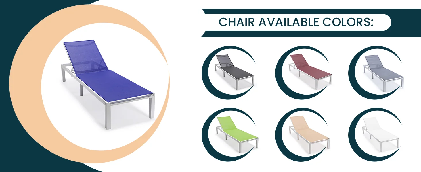 Marlin Modern Aluminum Outdoor Patio Chaise Lounge Chair Set of 2 with Square Fire Pit Side Table Perfect for Patio, Lawn, and Garden