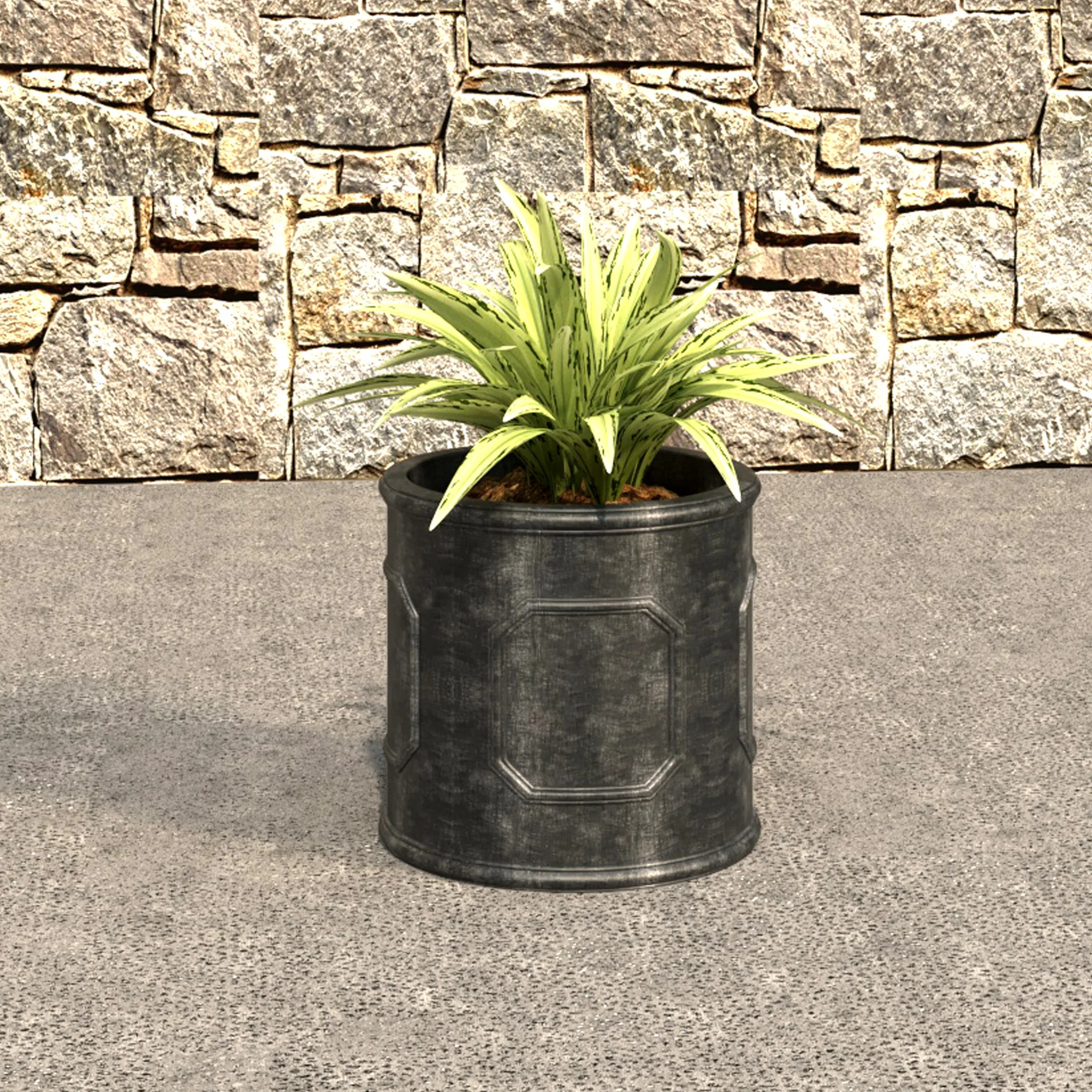 Meadow Series Fiber Stone Planter in Black 10.6" Dia, 10.6" HIgh