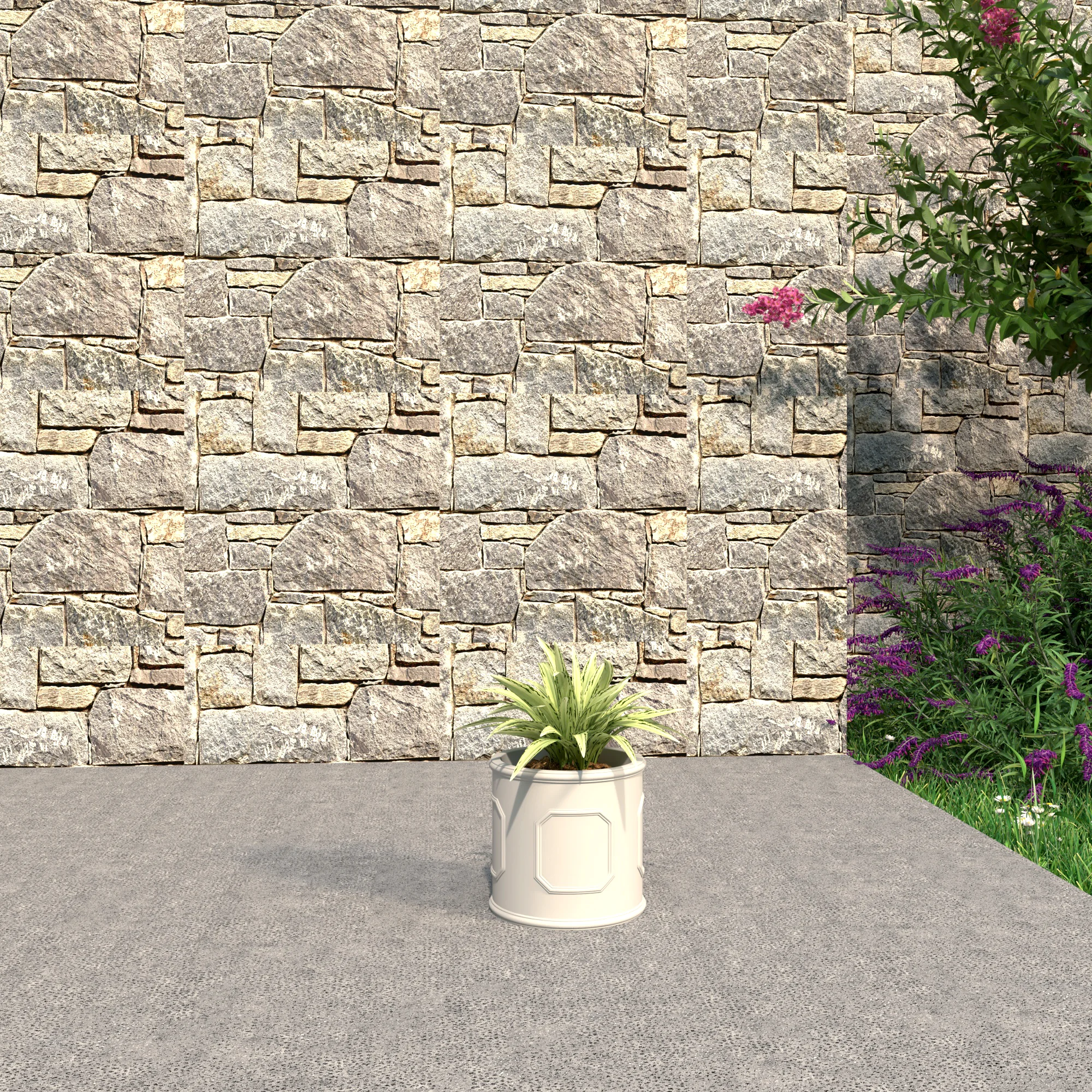 Meadow Series Fiber Stone Planter in White 10.6" Dia, 10.6" HIgh