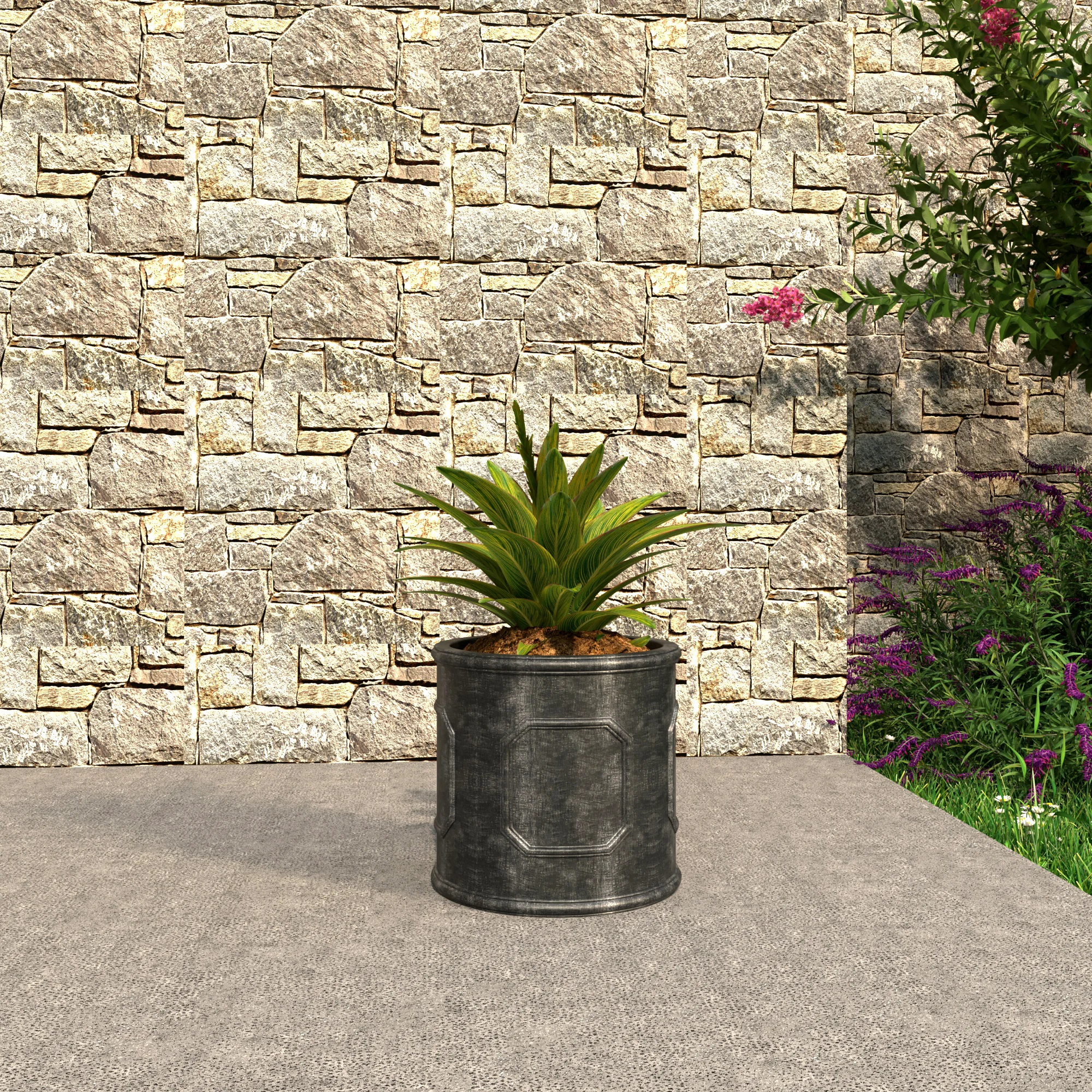 Meadow Series Fiber Stone Planter in Black 17.7" Dia, 17.7" HIgh
