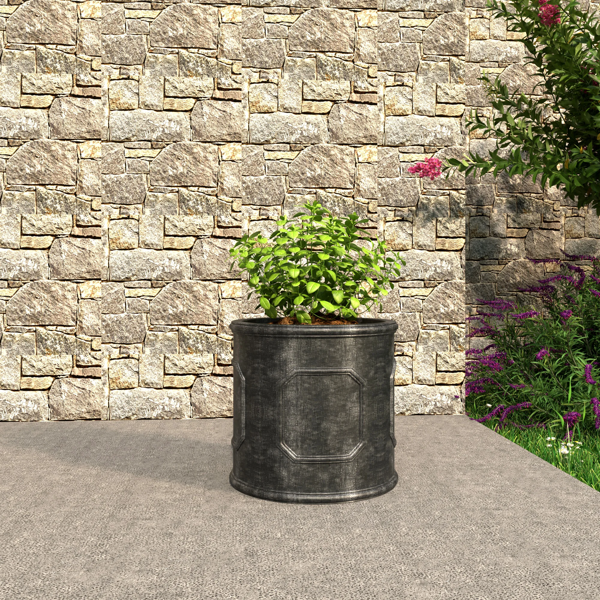 Meadow Series Fiber Stone Planter in Black 21.7" Dia, 21.7" HIgh