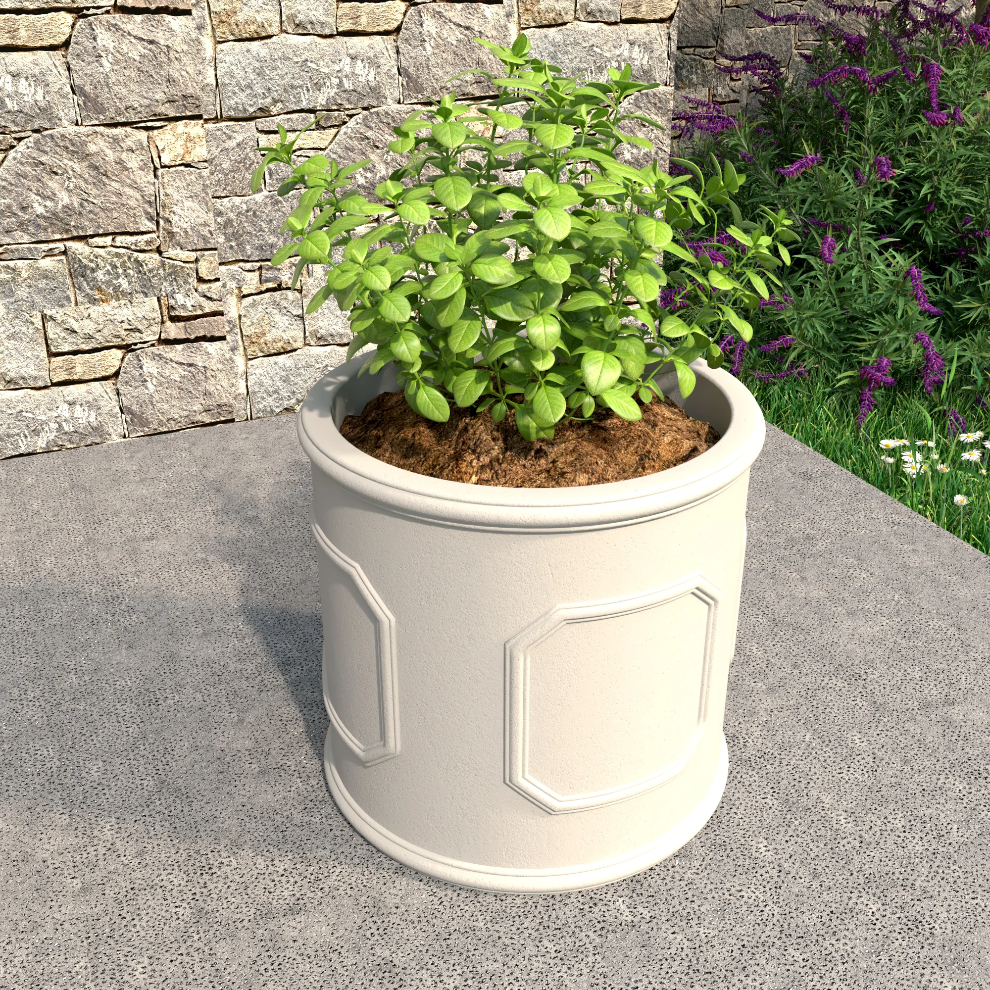 Meadow Series Fiber Stone Planter in White 21.7" Dia, 21.7" HIgh