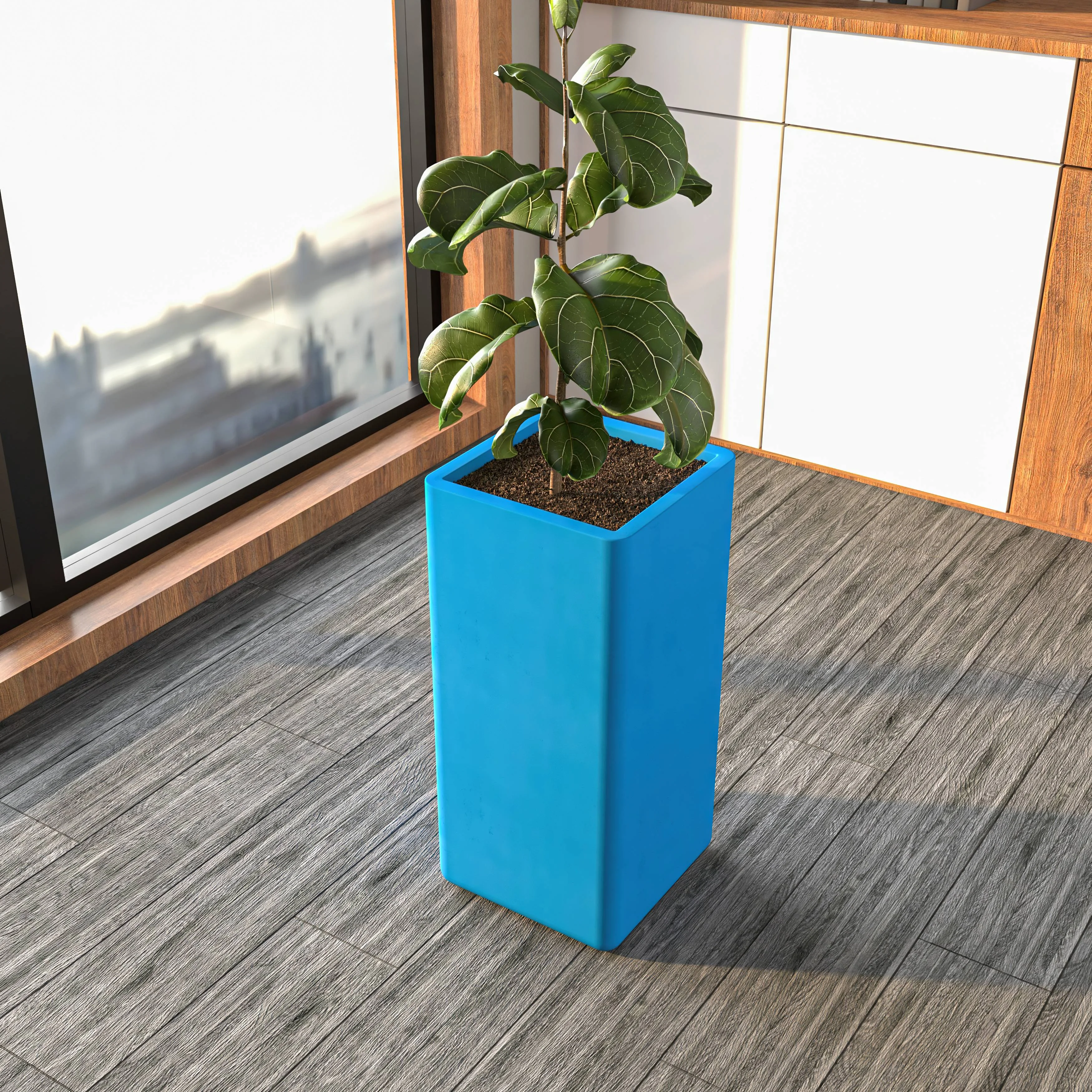Marquee Series Poly Stone Planter in Blue 13" x 13" 27.6" high