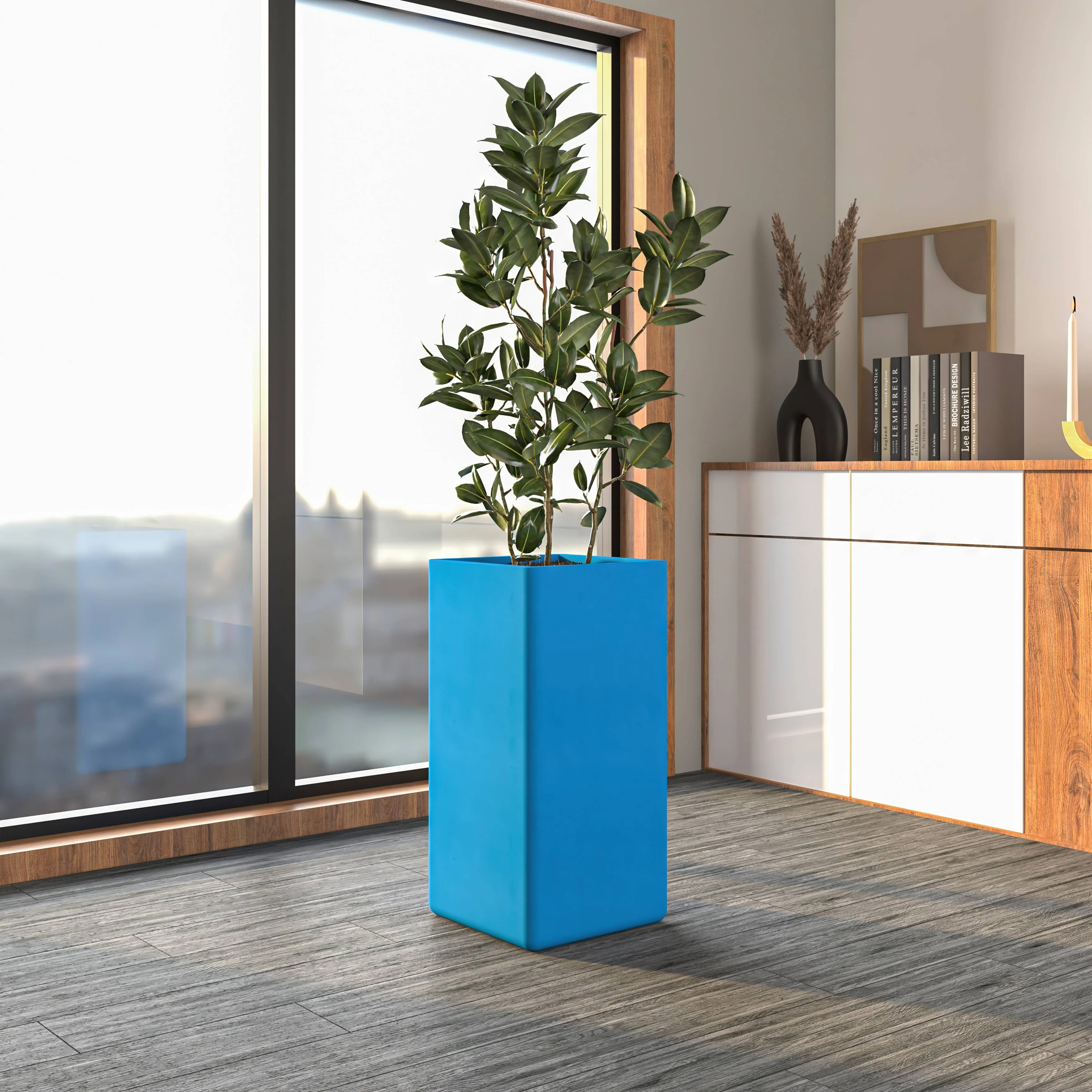 Marquee Series Poly Stone Planter in Blue 15.7" x 15.7" 31.5" high