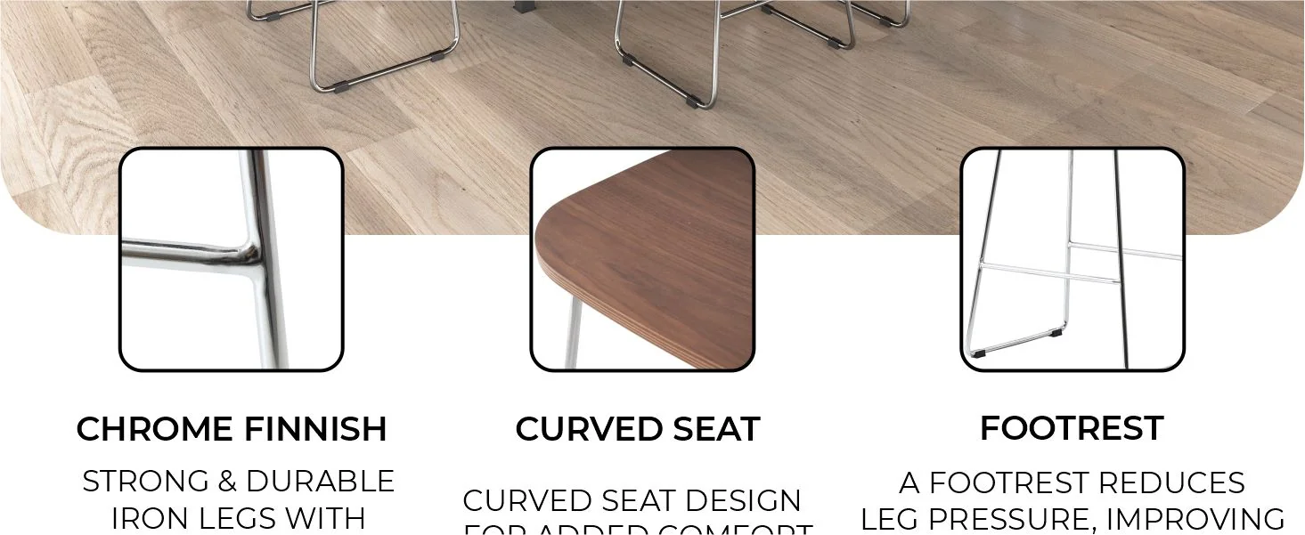 Melrose Modern Wood Counter Stool With Chrome Frame