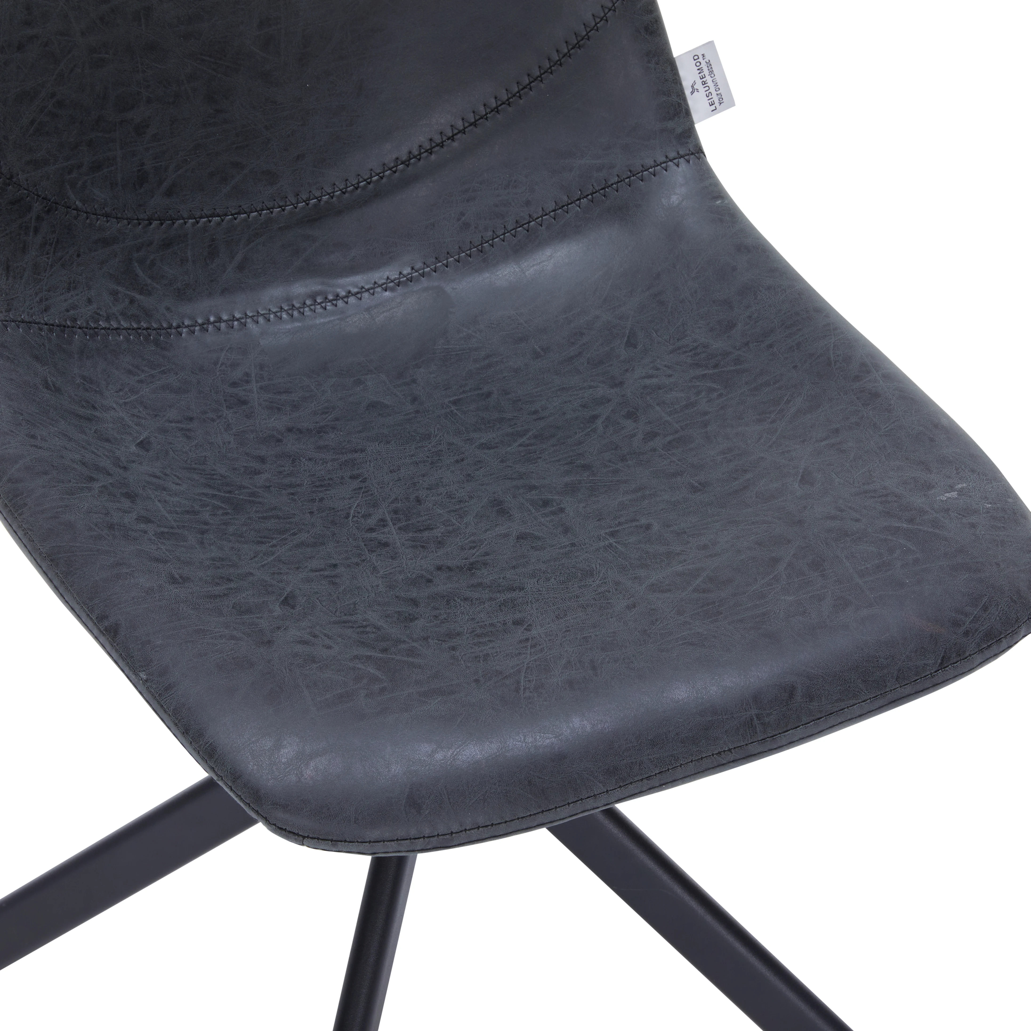 Markley Modern Leather Swival Dining Chair With Metal Legs in Black