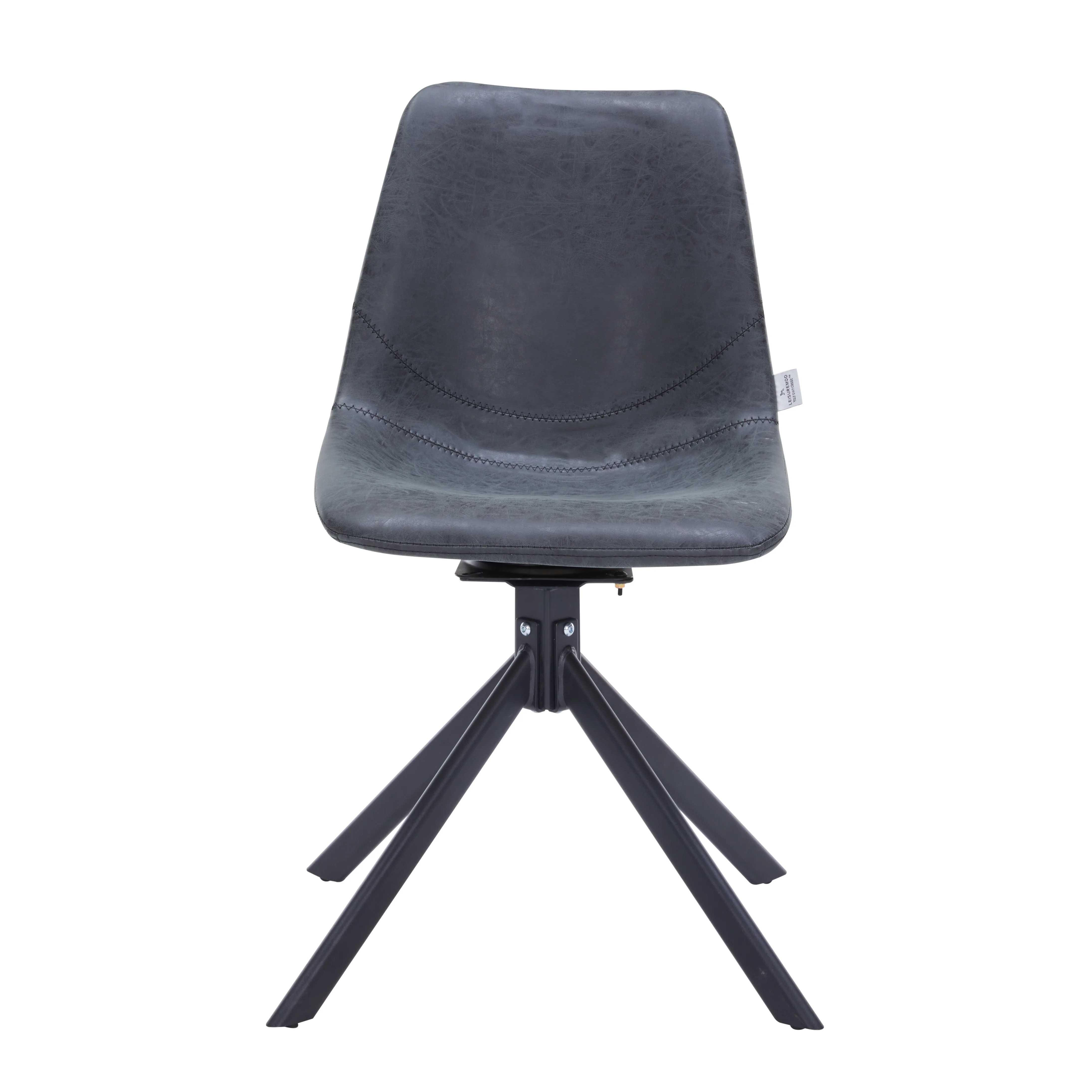 Markley Modern Leather Swival Dining Chair With Metal Legs in Black