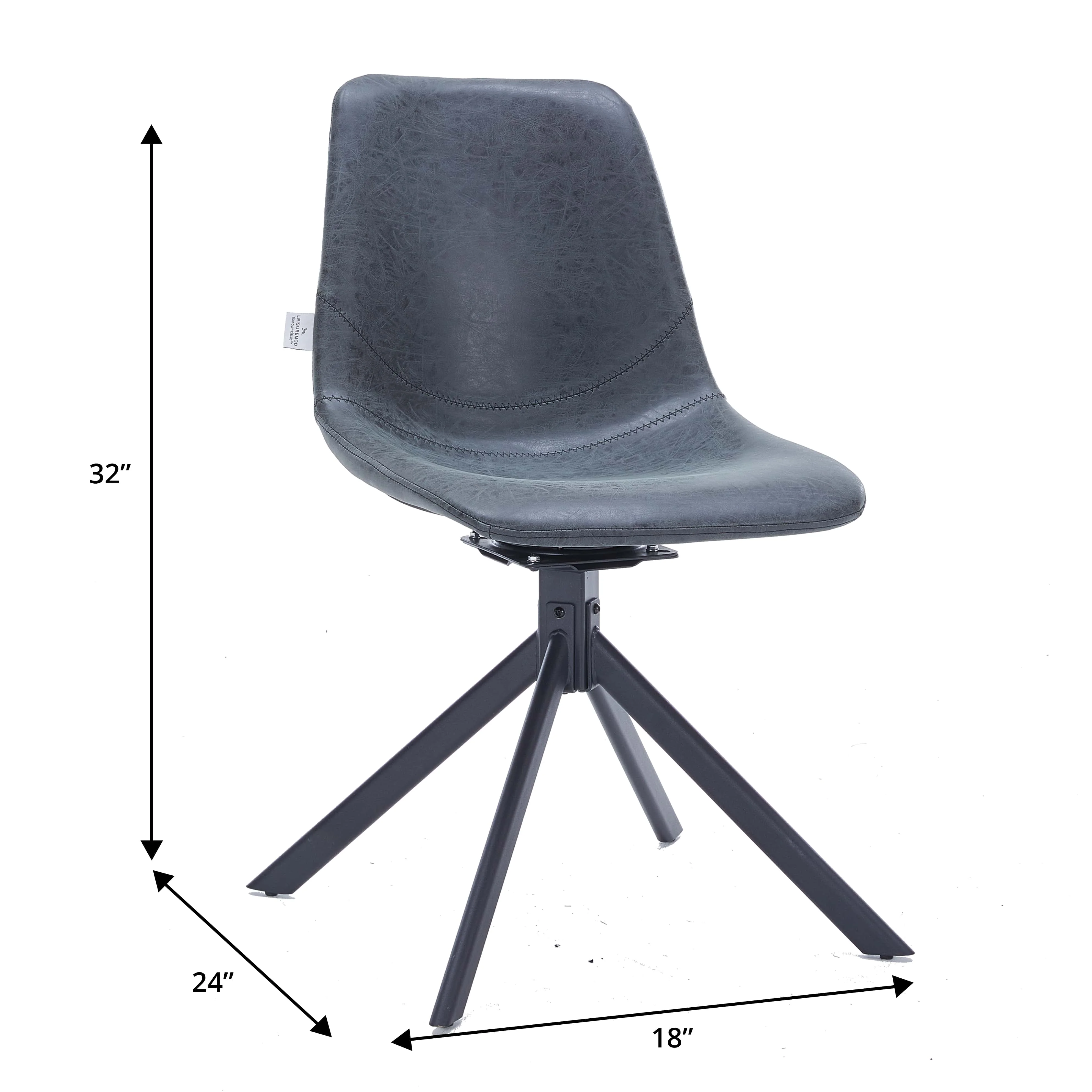 Markley Modern Leather Swival Dining Chair With Metal Legs in Black