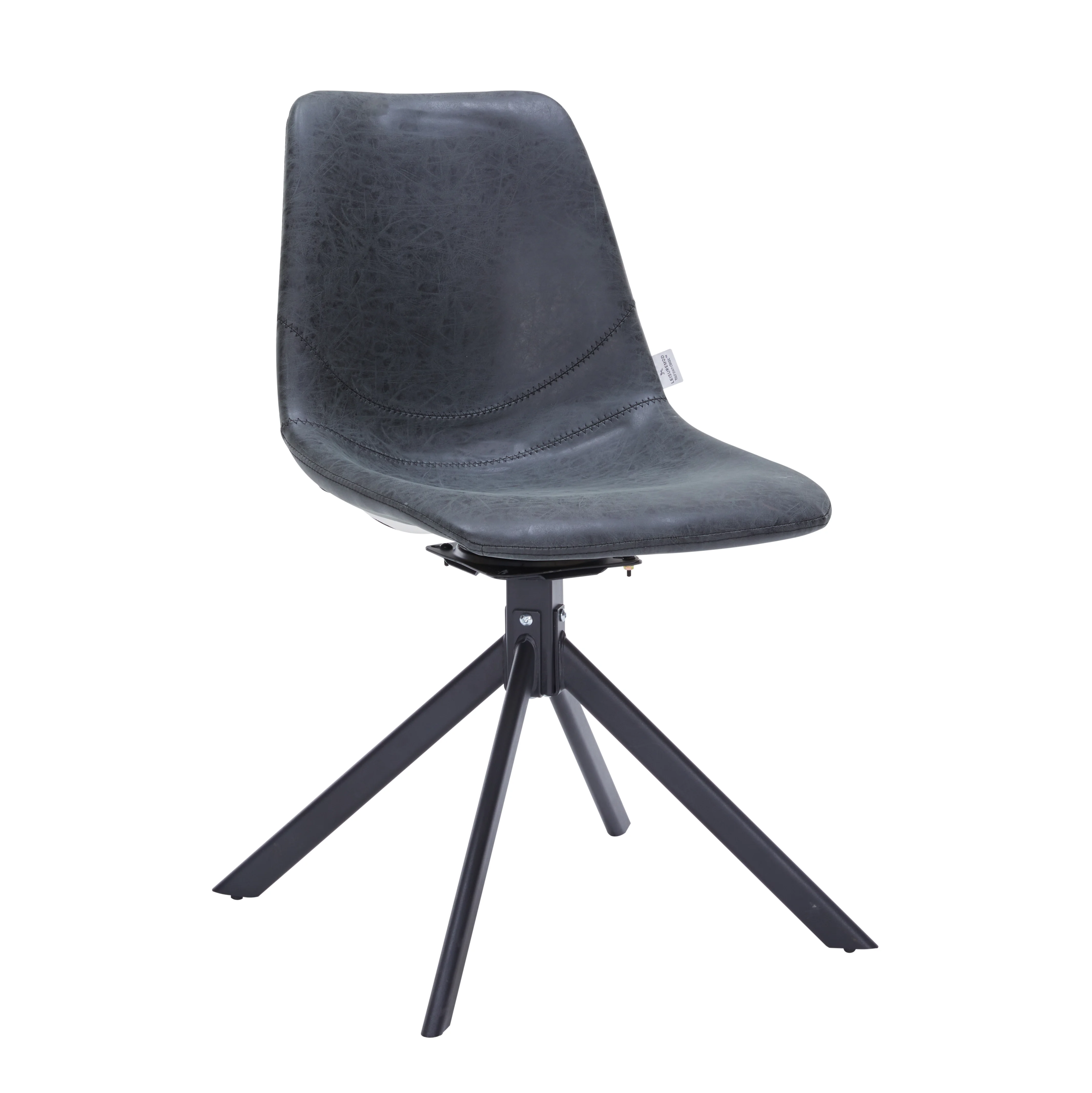 Markley Modern Leather Swival Dining Chair With Metal Legs in Black