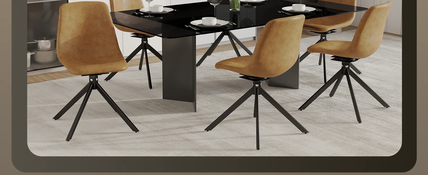 Markley Modern Leather Swival Dining Chair With Metal Legs in Brown