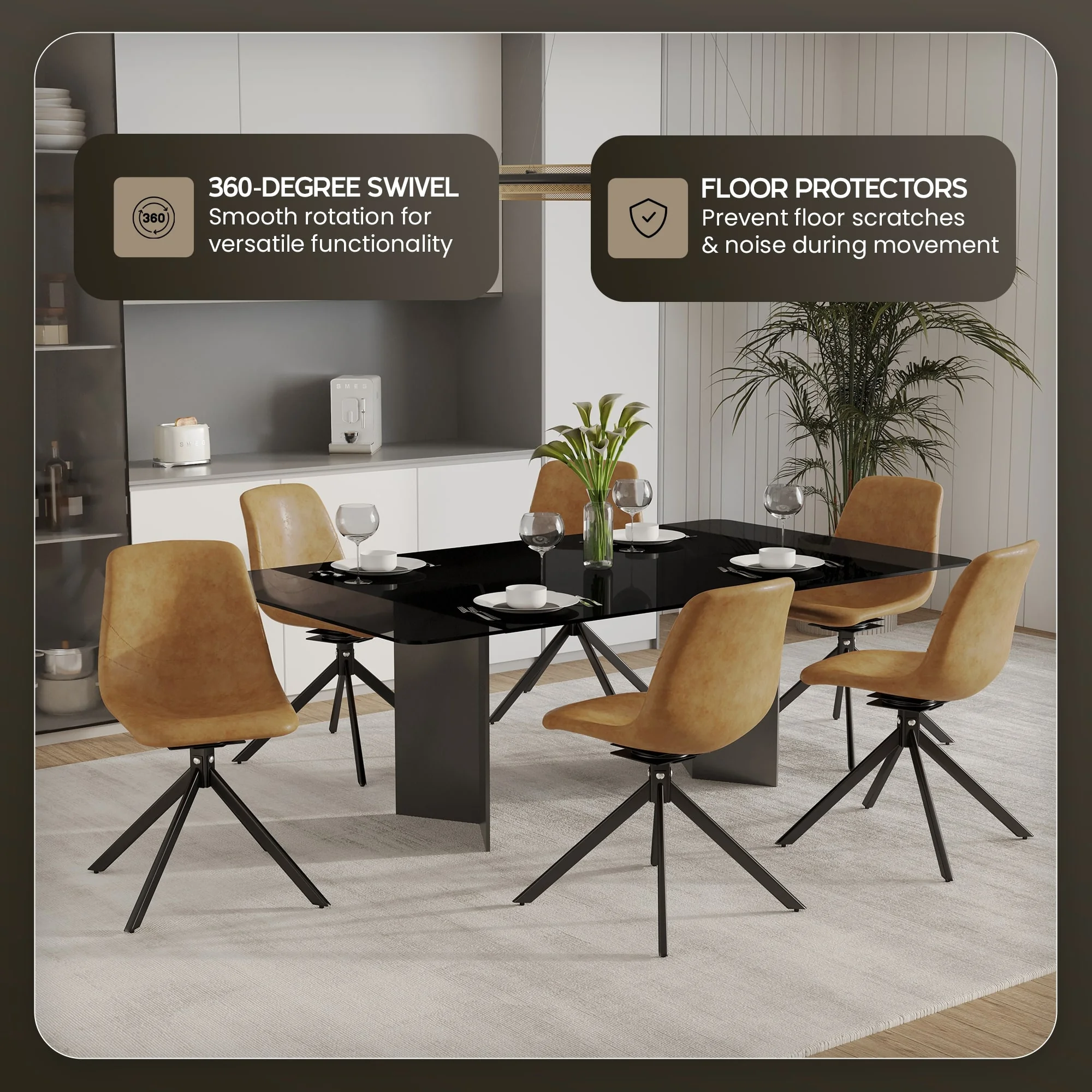 Markley Modern Leather Swival Dining Chair With Metal Legs in Brown