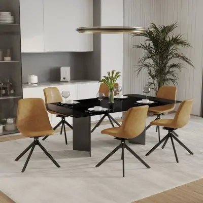 Markley Modern Leather Swival Dining Chair With Metal Legs in Brown
