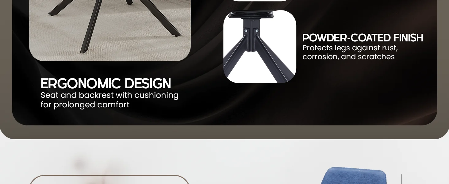 Markley Modern Leather Swival Dining Chair With Metal Legs in Blue